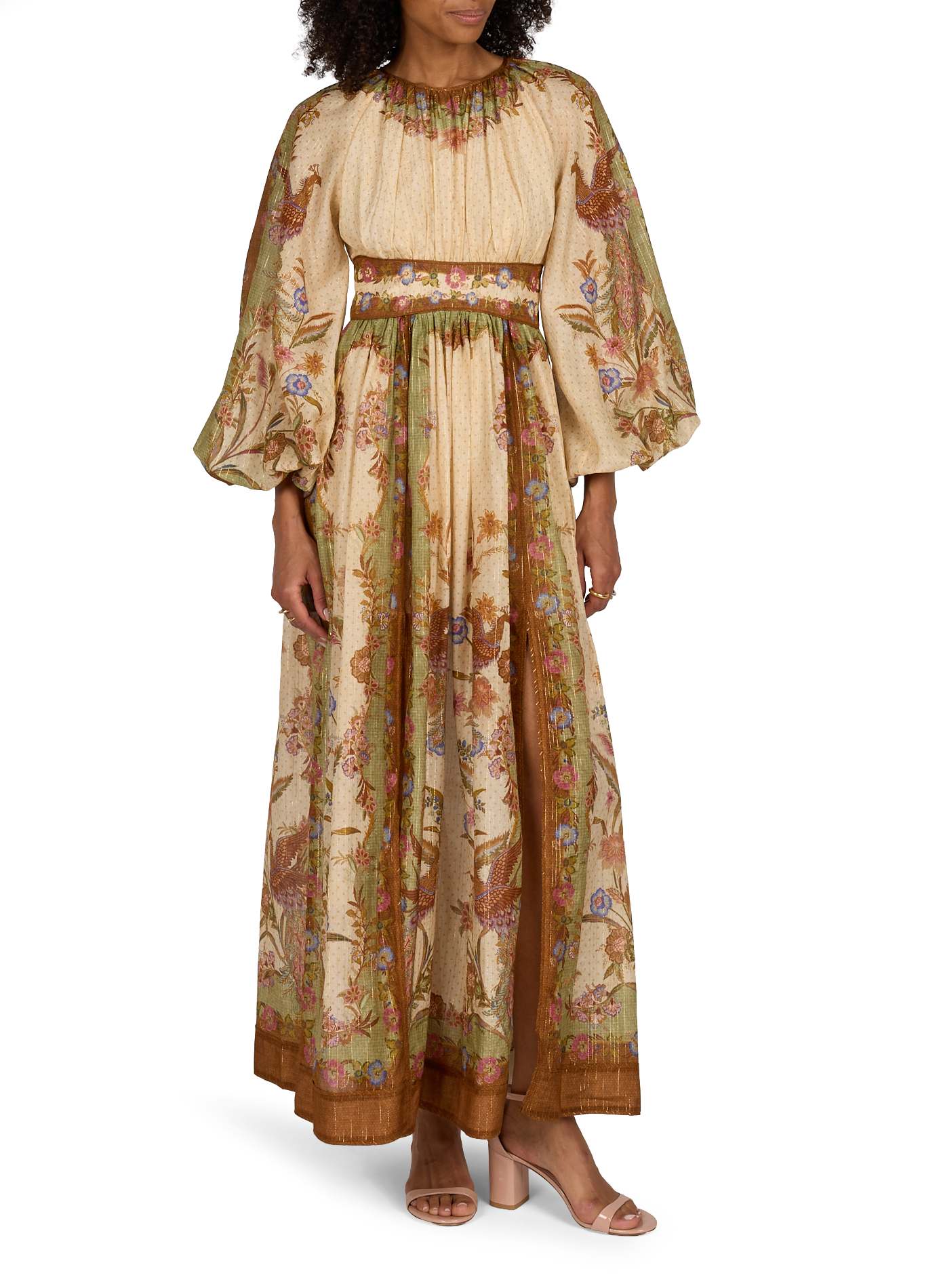 Cinched waist maxi dress with floral print "Indra" ZIMMERMANN Khaki