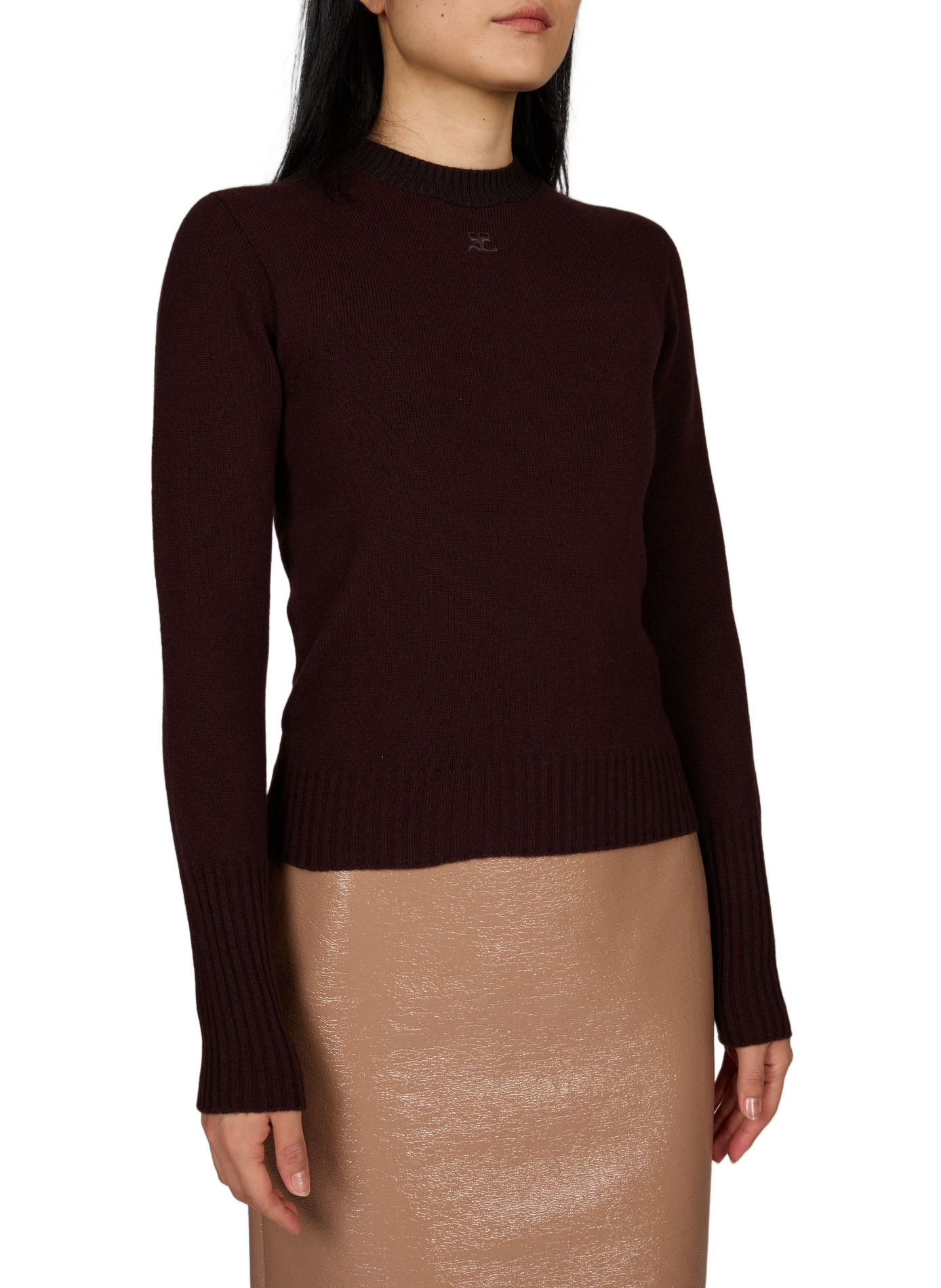 Pullover aus gerippter Wolle mit besticktem Logo COURRÈGES Rot