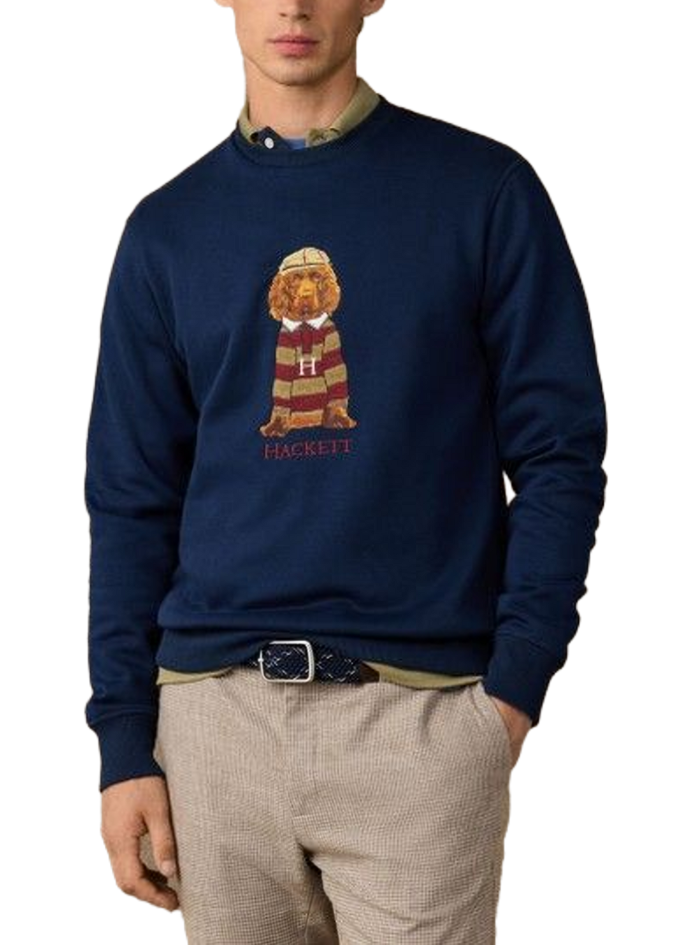 Sweat droit col rond imprimé en coton HACKETT Bleu
