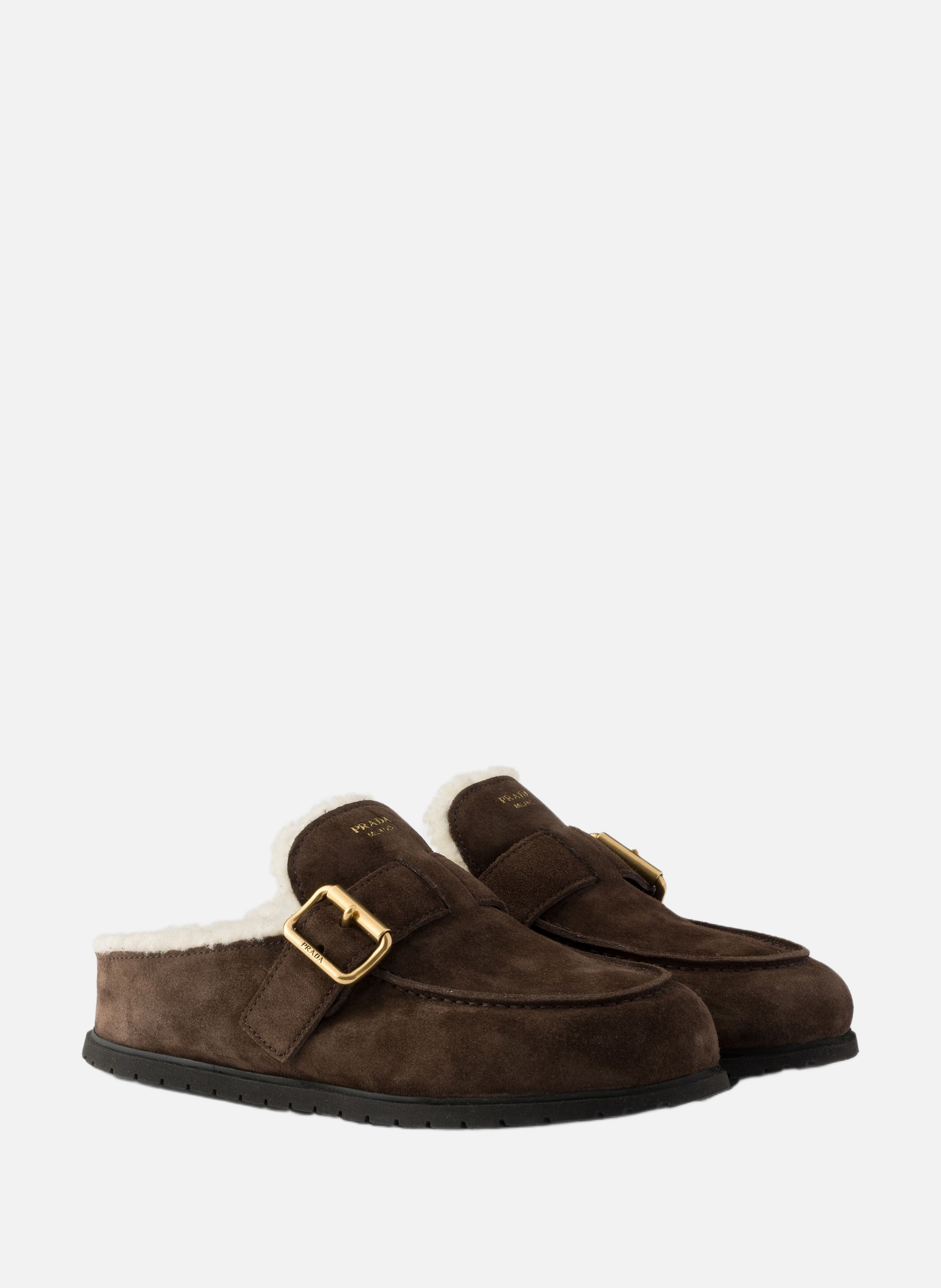 Mules en veau velours PRADA Marron