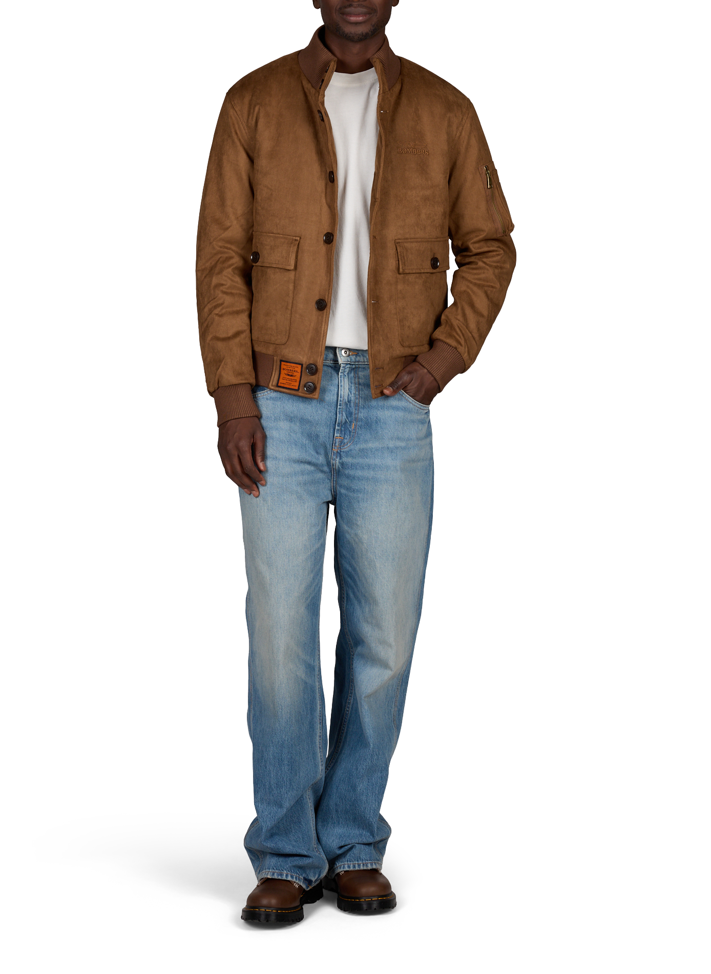 Blouson col montant uni en suède BOMBERS ORIGINAL Marron