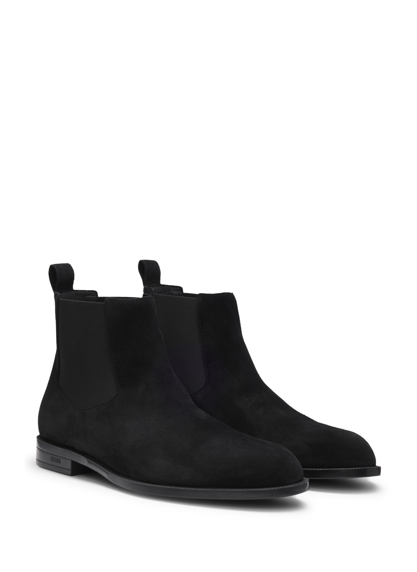 Botines de cuero de gamuza con inserciones elásticas. BOSS Negro