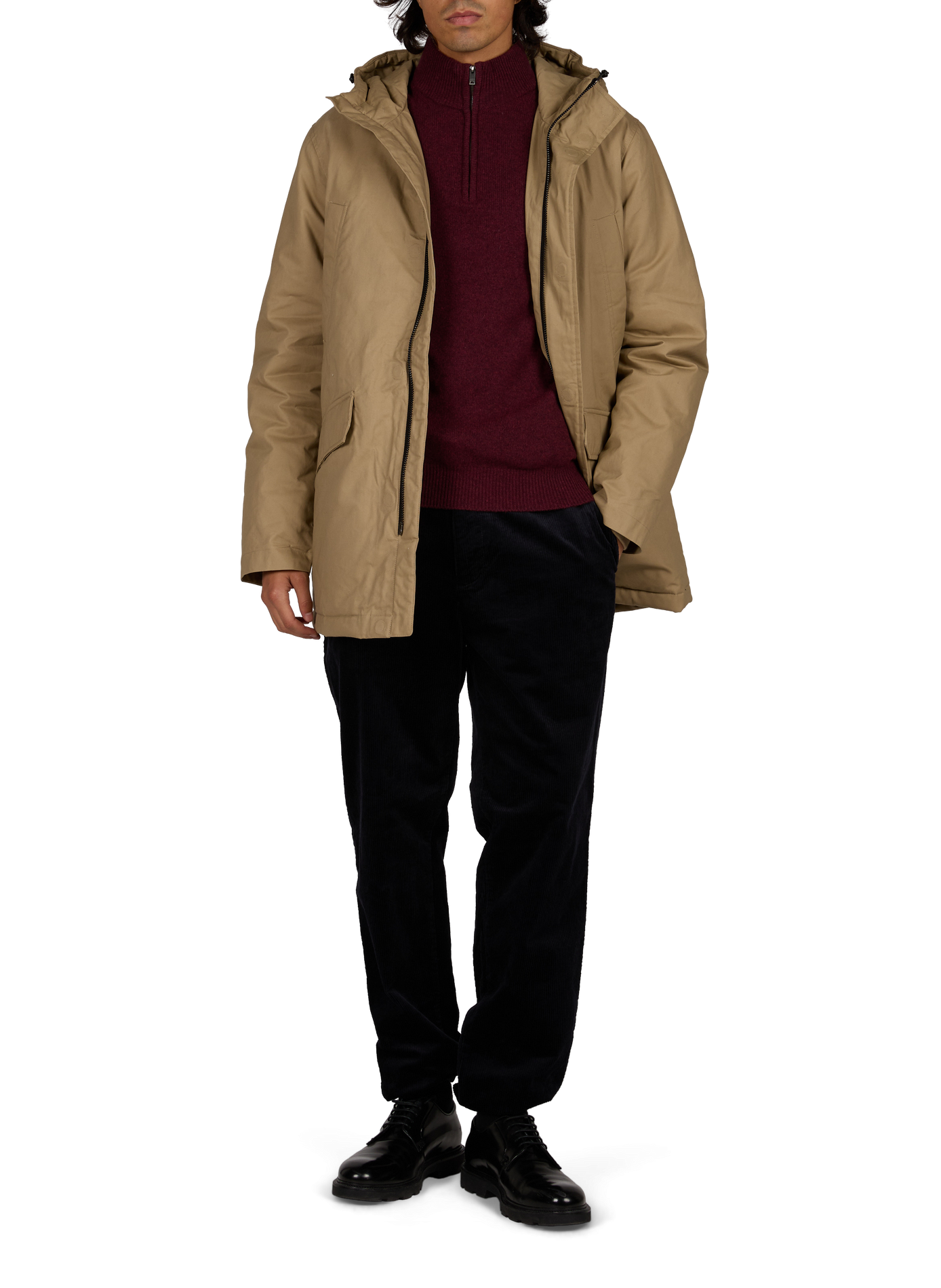 Parka mi-longue à capuche en coton AU PRINTEMPS PARIS Beige
