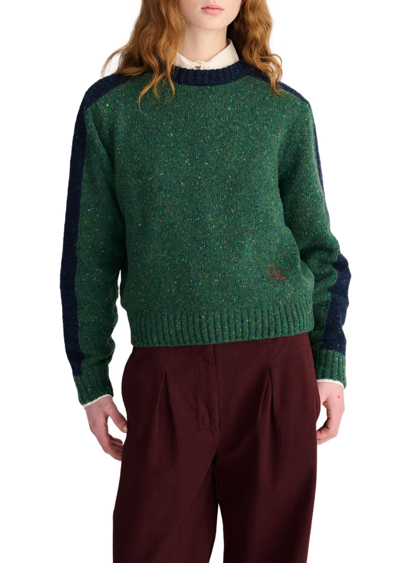 Pull col rond droit moucheté en laine mélangée BOBO CHOSES Green