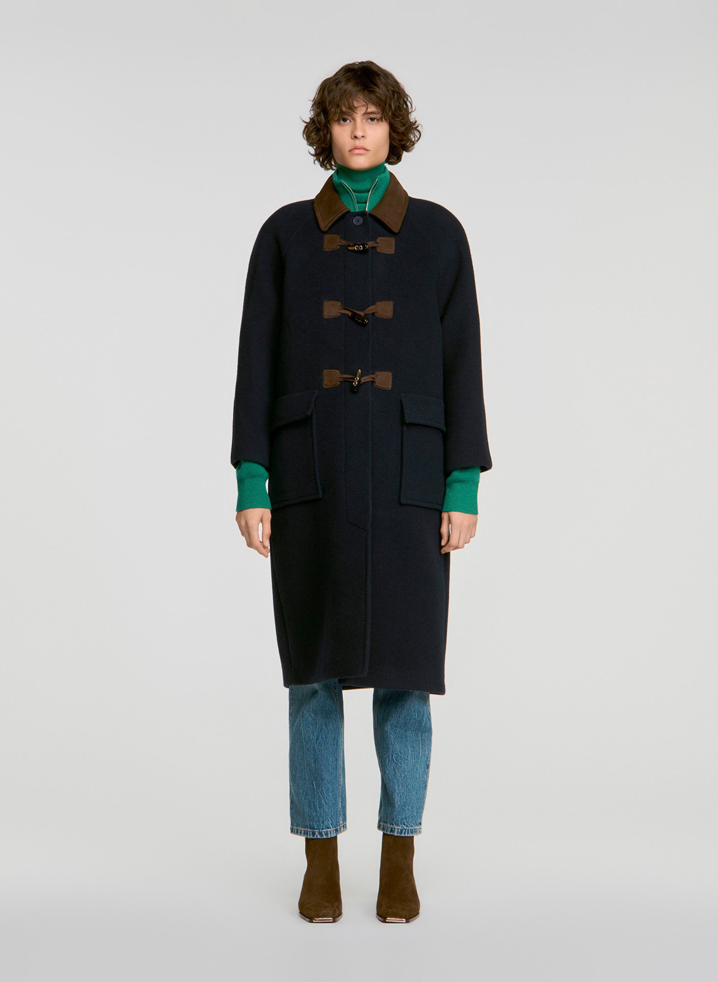 Manteau long brandebourg en laine mélangée SANDRO Bleu