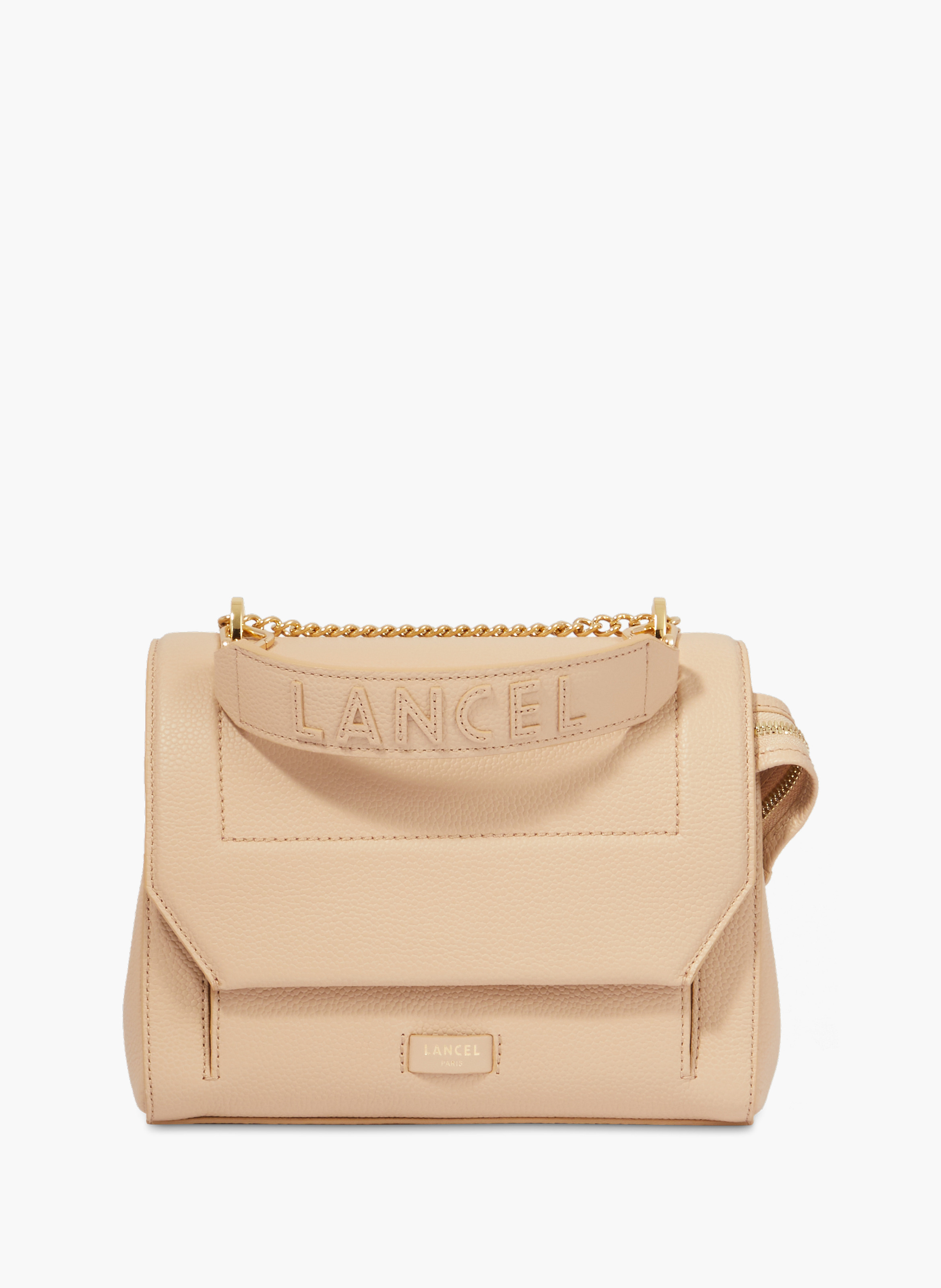 Schoudertas met flap van Lancel in leer  Cappuccino/dore