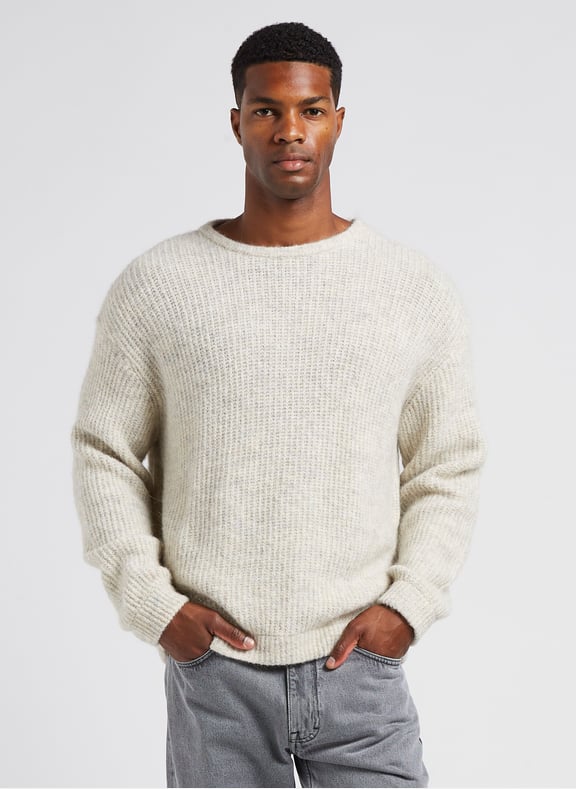 Pull col rond loose-fit en maille mélangée east Beige by AMERICAN VINTAGE AMERICAN VINTAGE Pull col rond loose-fit en maille mélangée east Beige