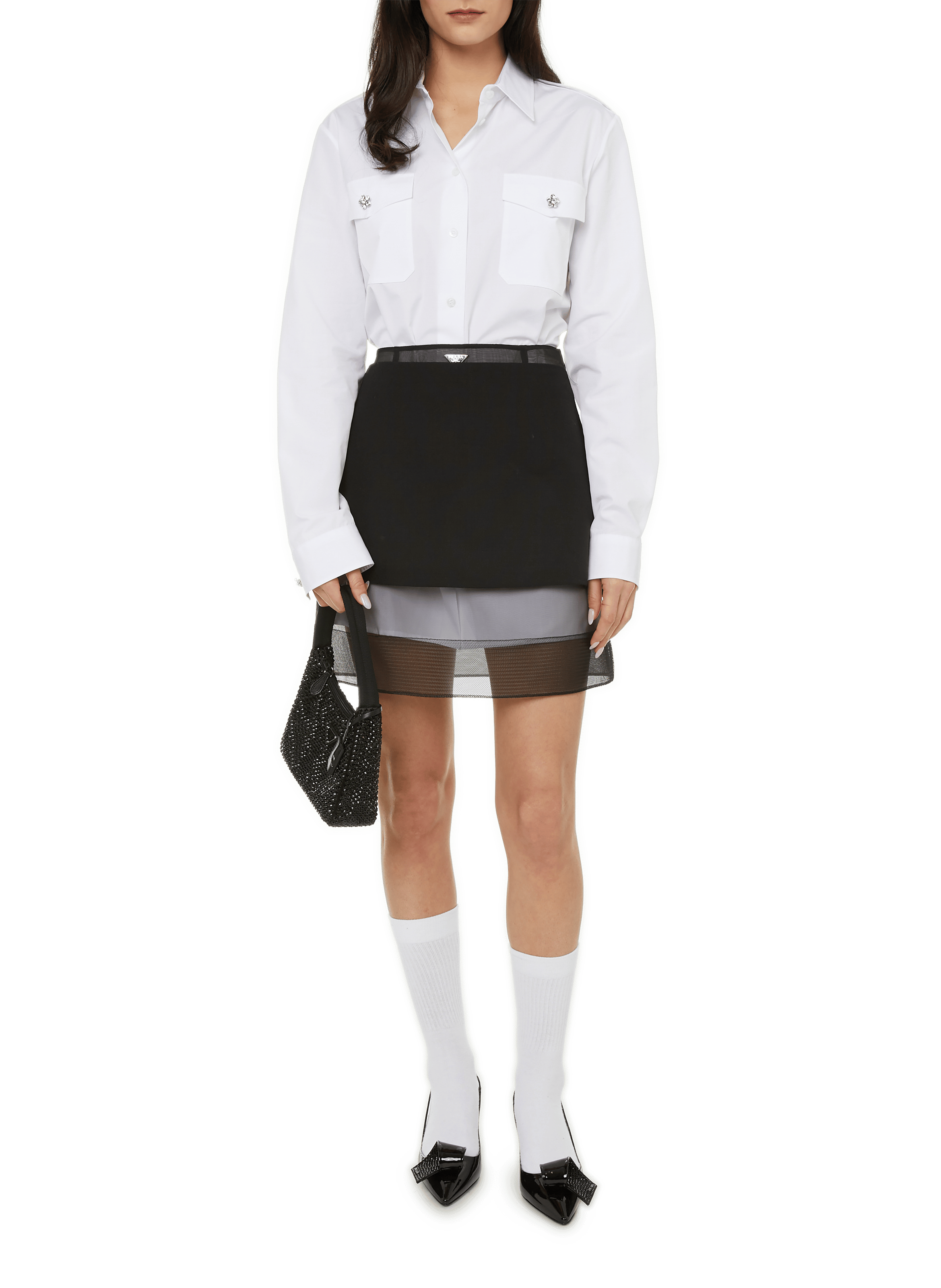 Einfarbiges Baumwollhemd PRADA Weiss