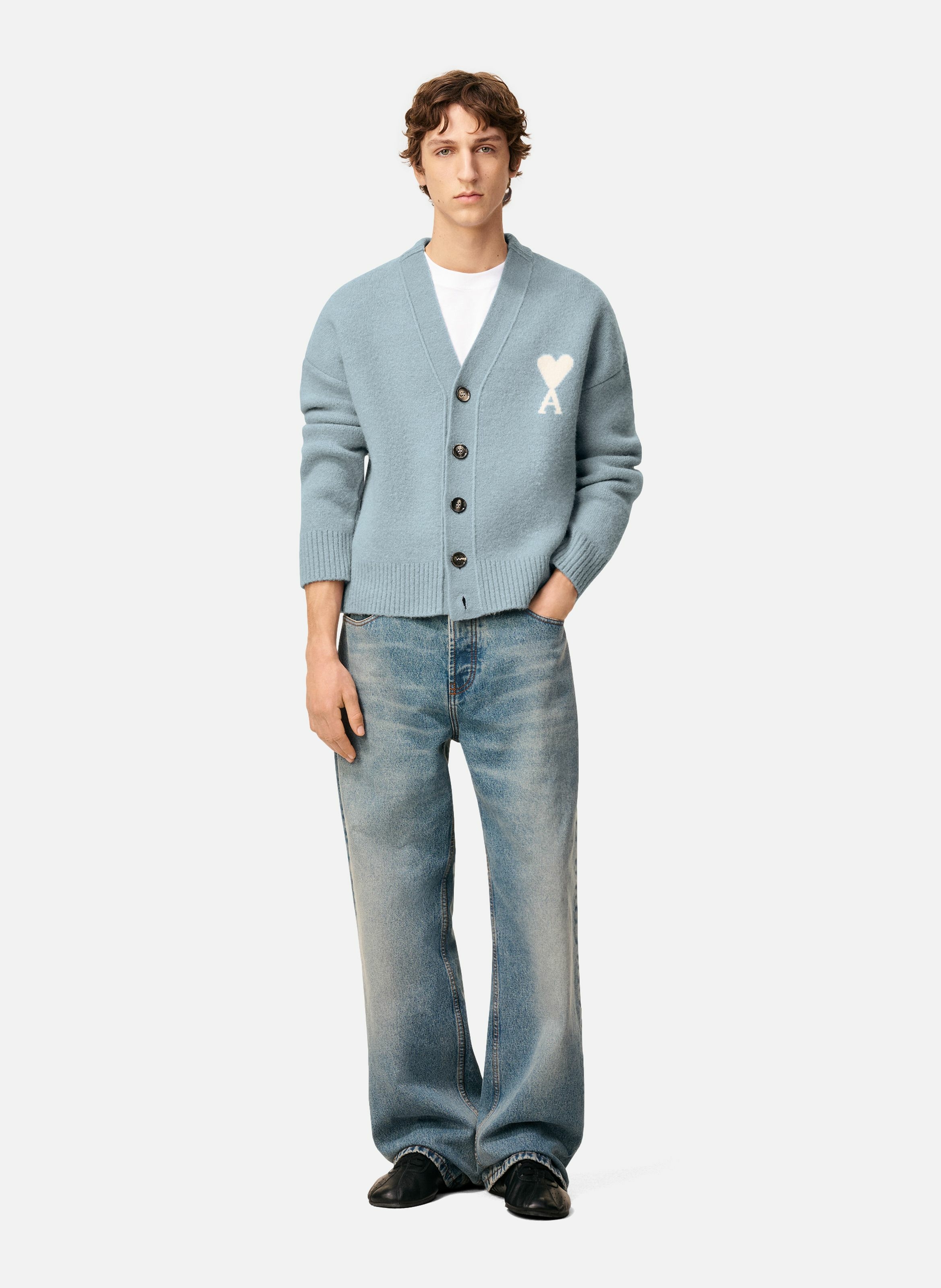 Cardigan ami de coeur en alpaga unisexe AMI PARIS Bleu