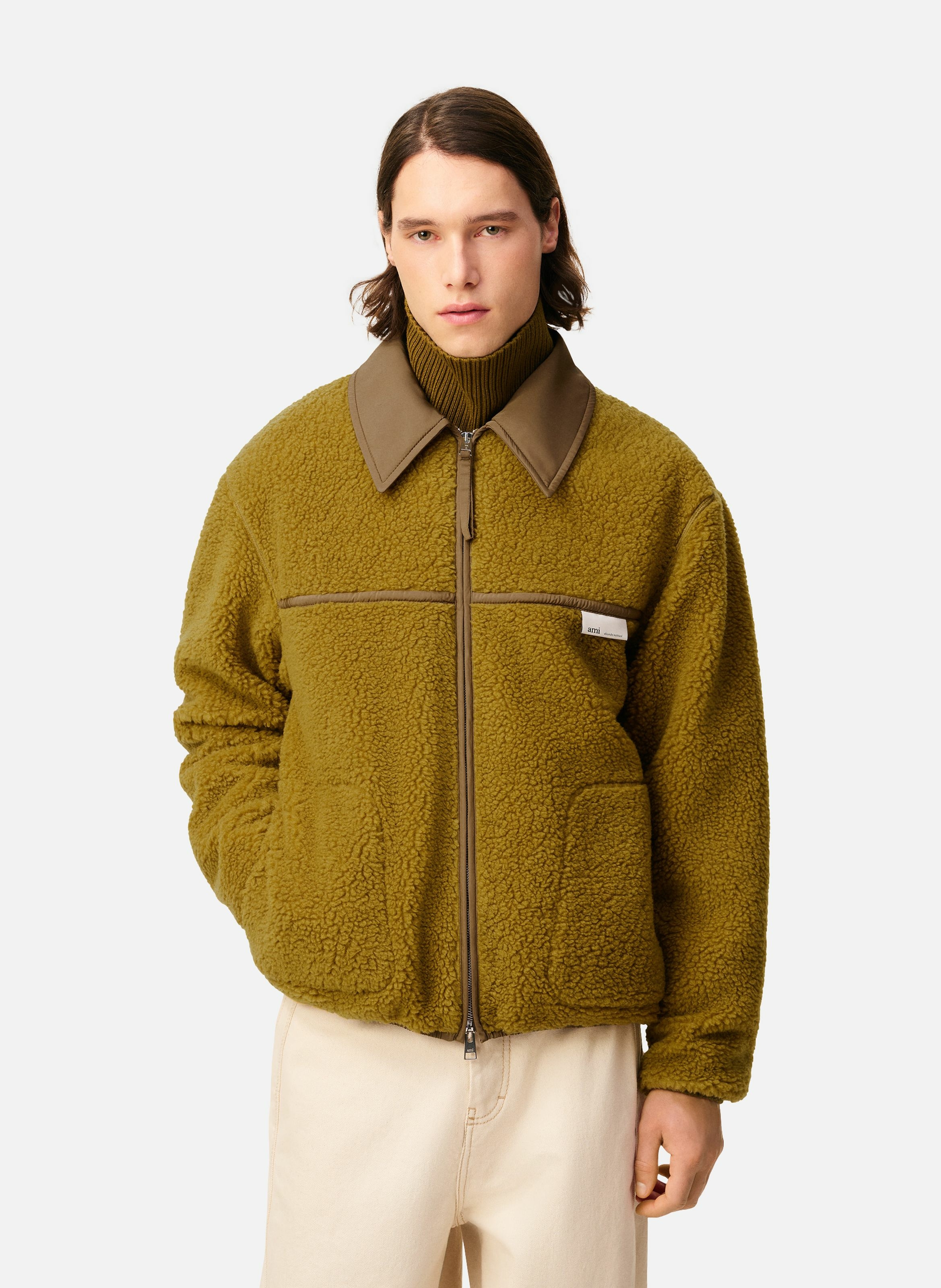 Veste zippée polaire en laine AMI PARIS Vert