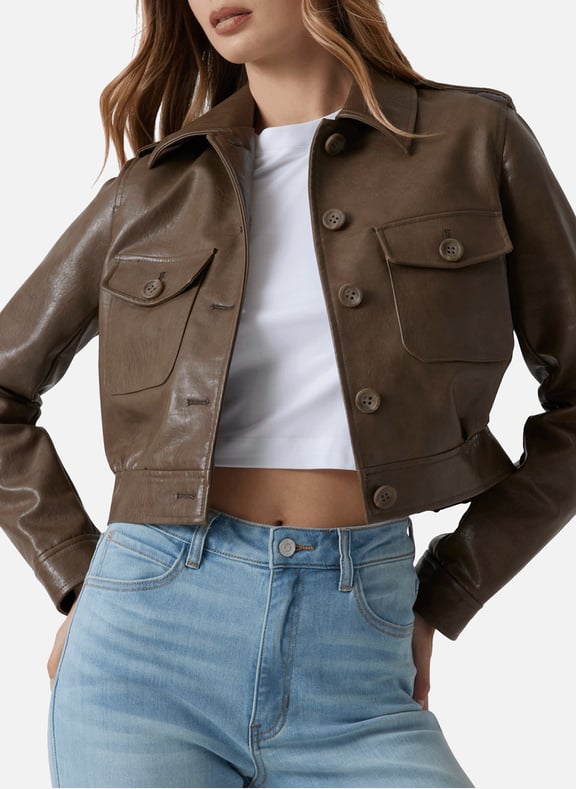 Short faux leather jacket Beige by GUESS GUESS Short faux leather jacket Beige