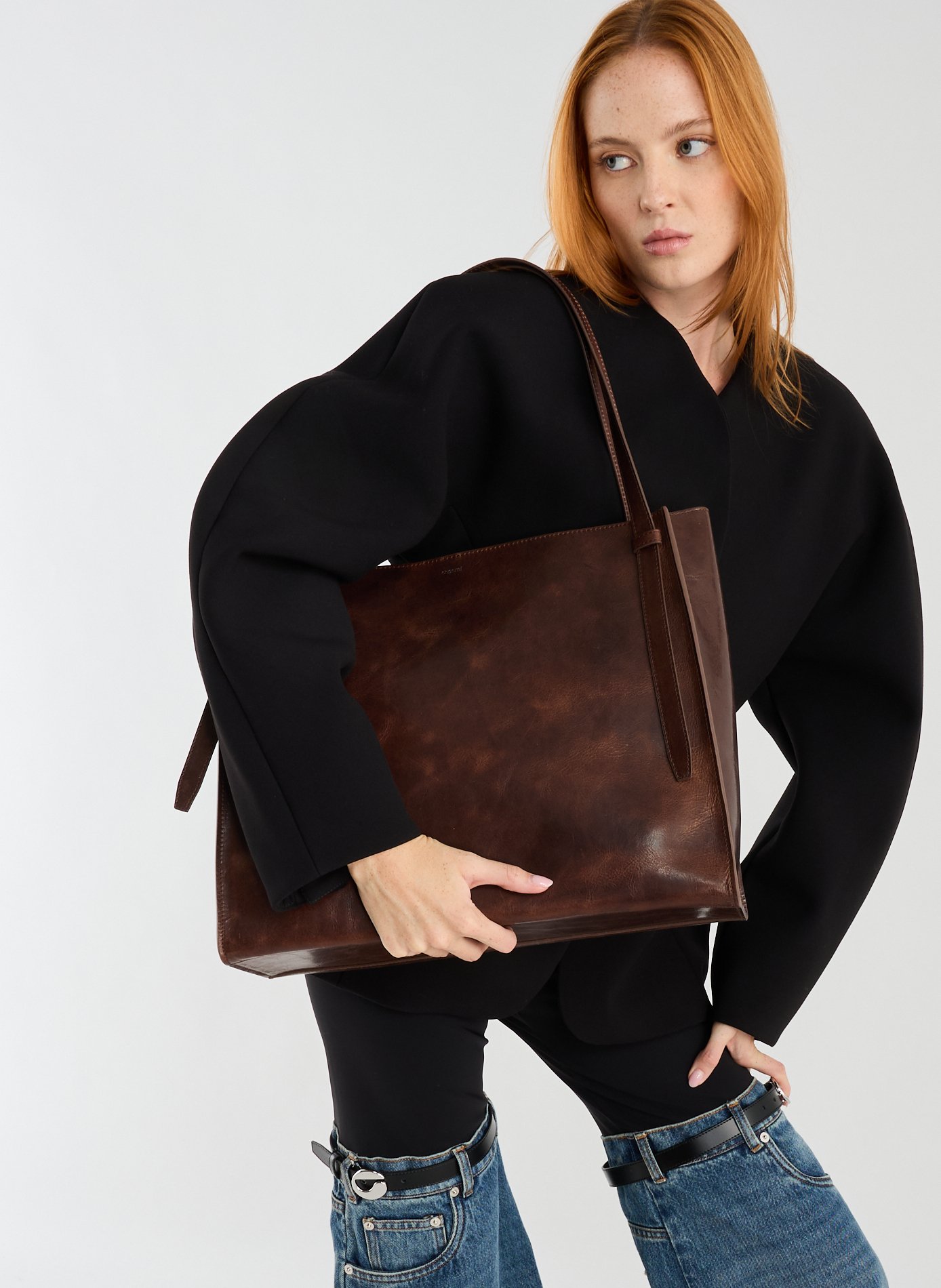 Sac cabas en cuir de vache COPERNI Marron