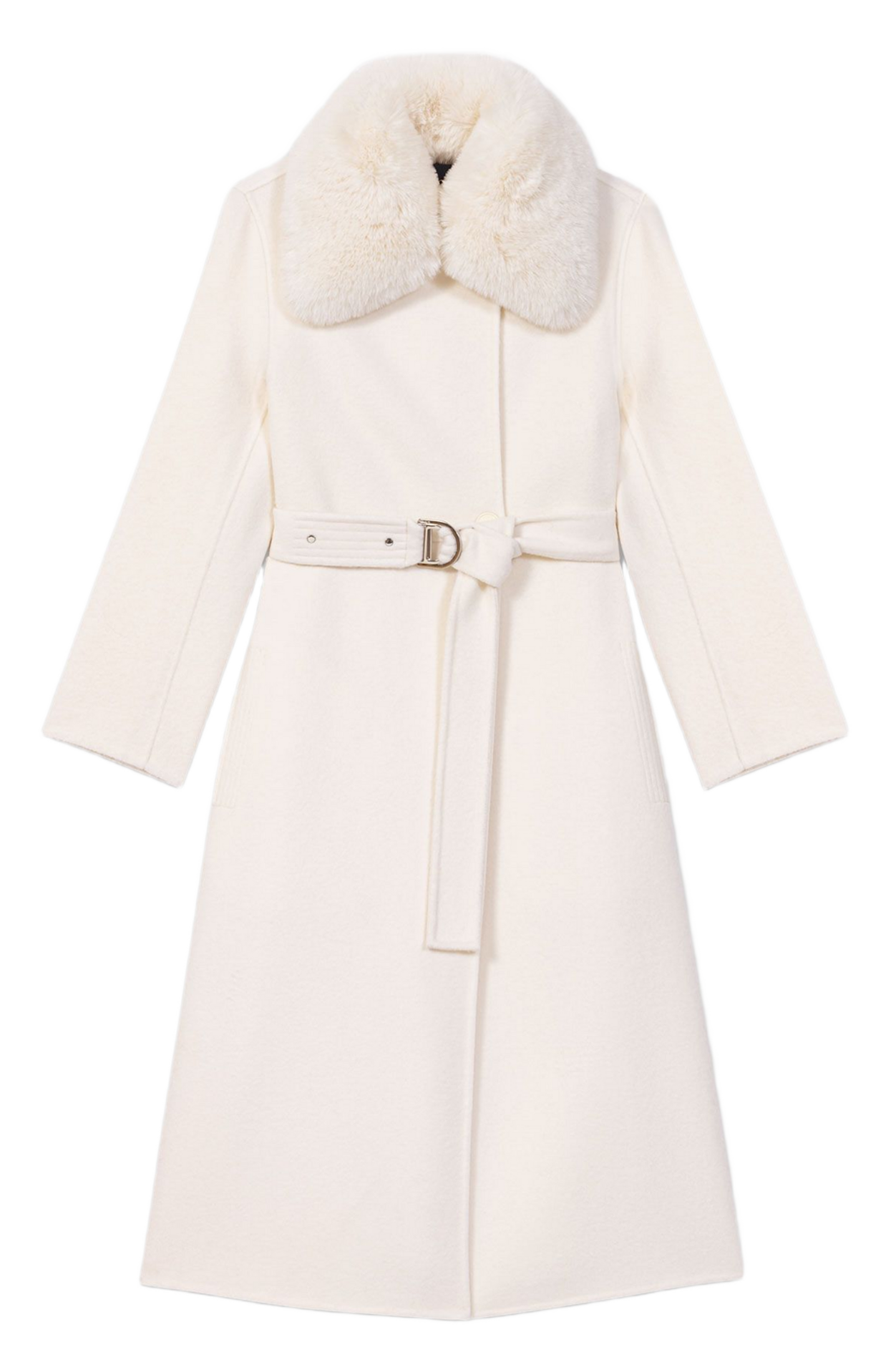 Manteau col fourrure en laine MAJE Beige