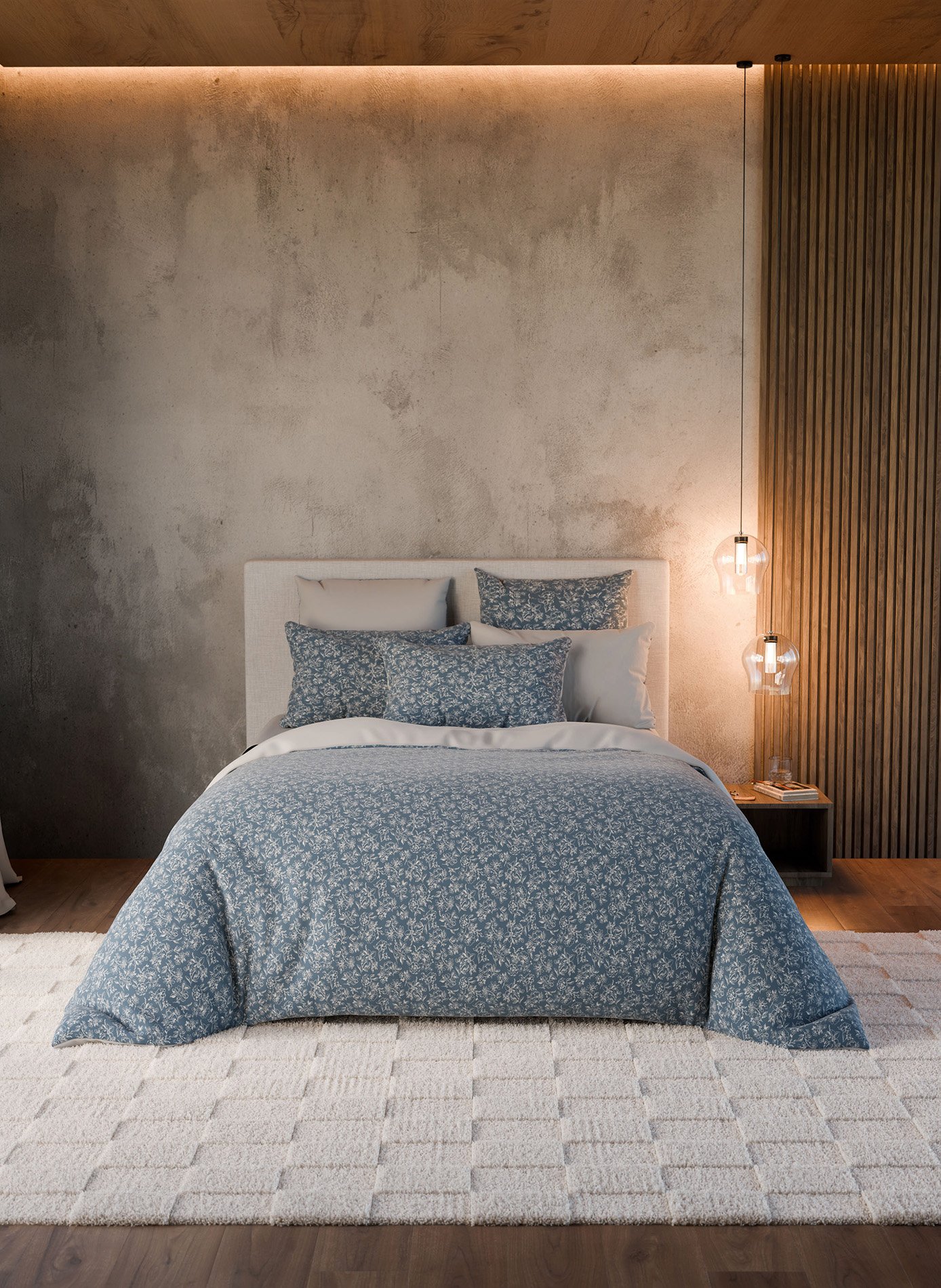 Pack housse de couette + taie(s) d'oreiller bohème ANNE DE SOLENE Bleu