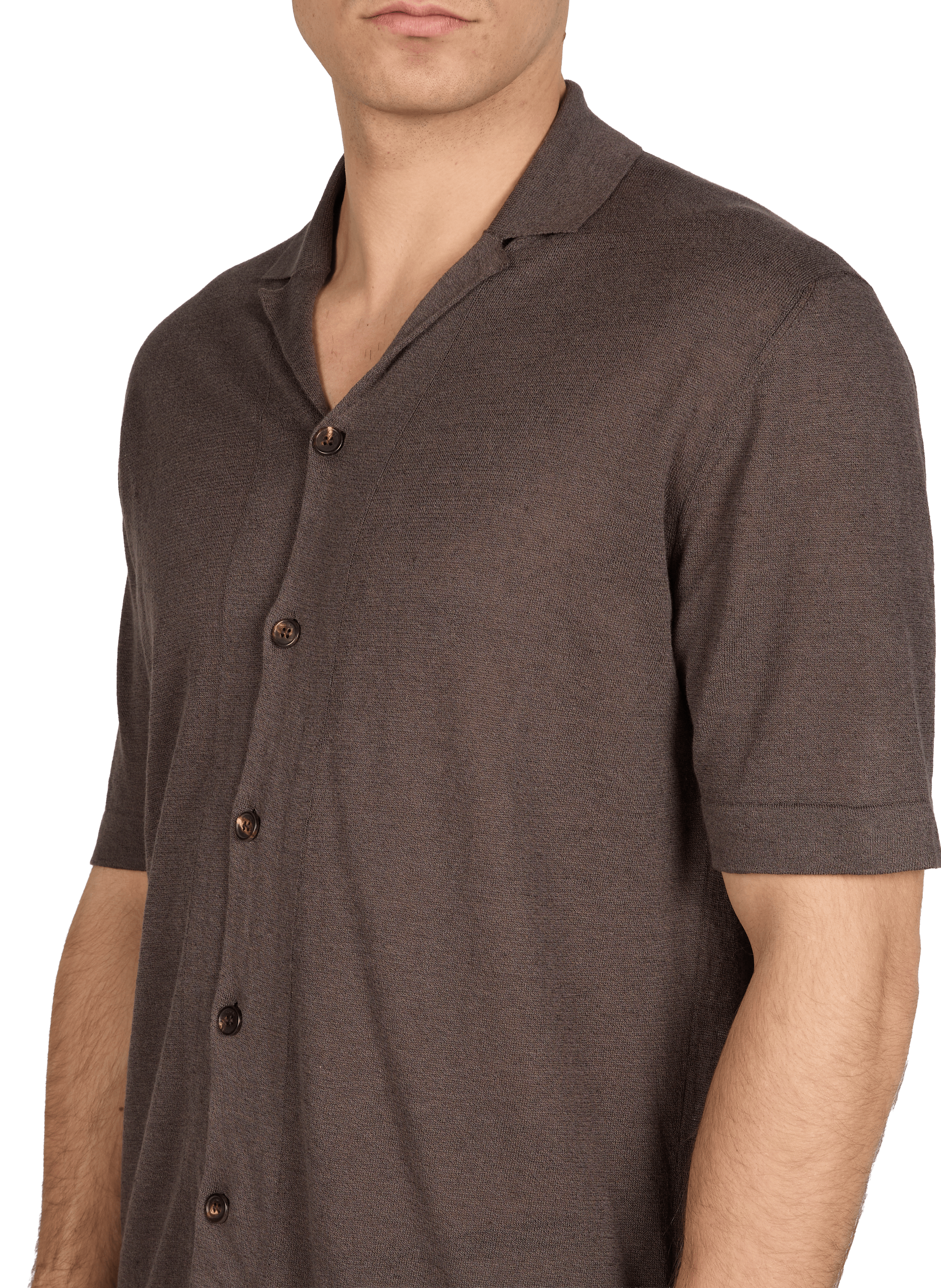 Short-sleeved shirt in linen and cotton SLOWEAR Brown