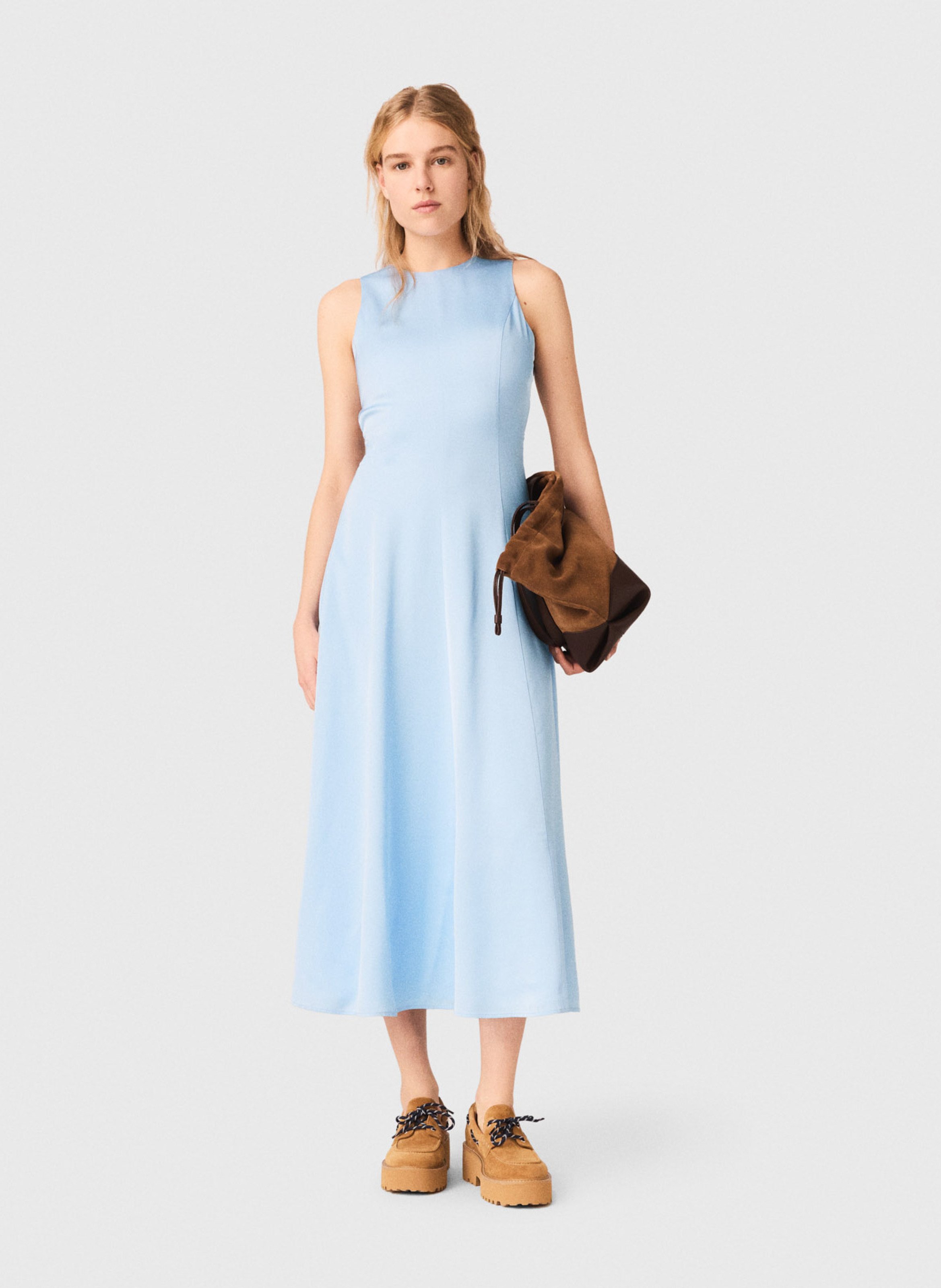 Robe midi col rond MAJE Bleu