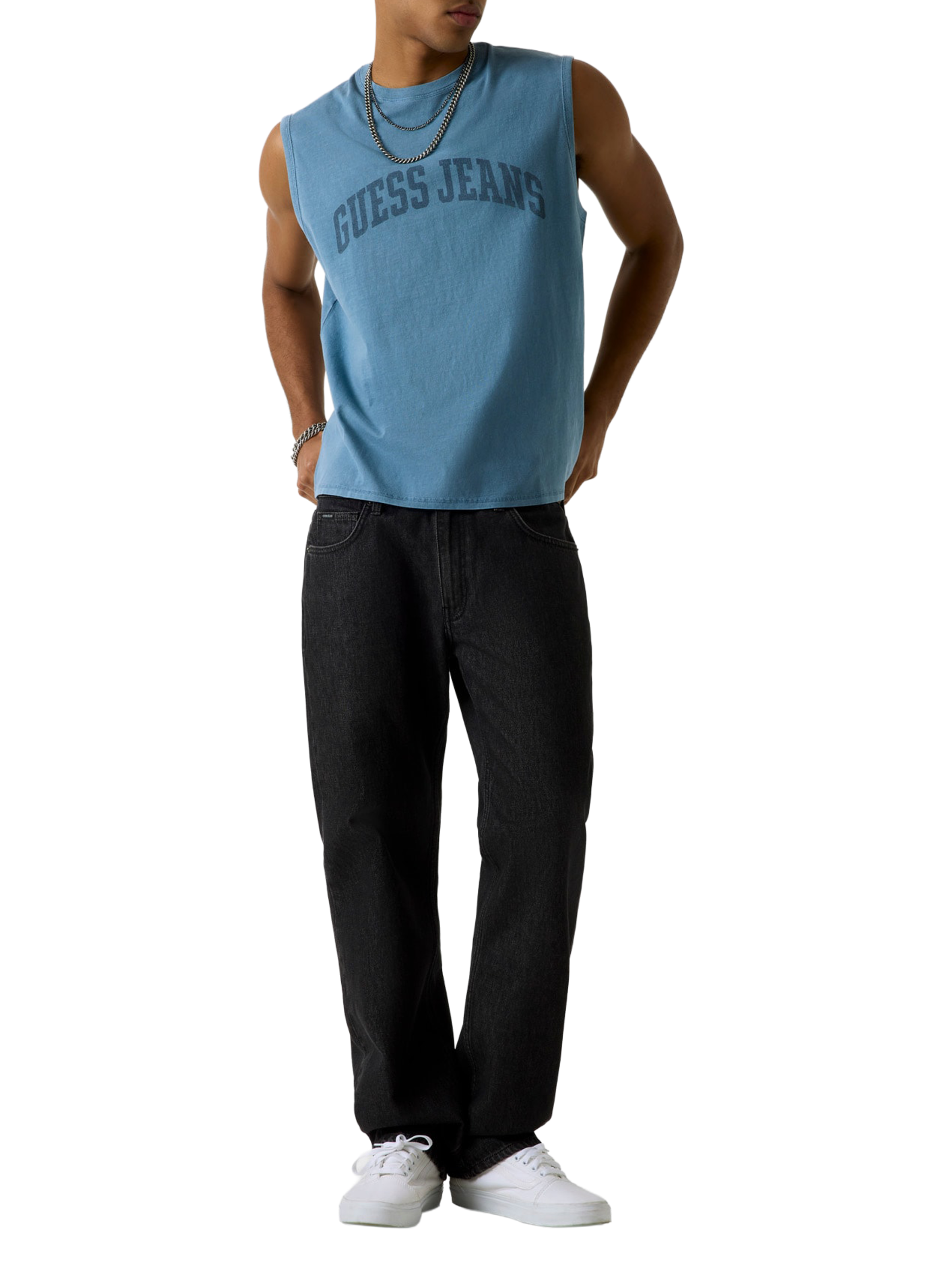 Cotton logo tank top GUESS Blue