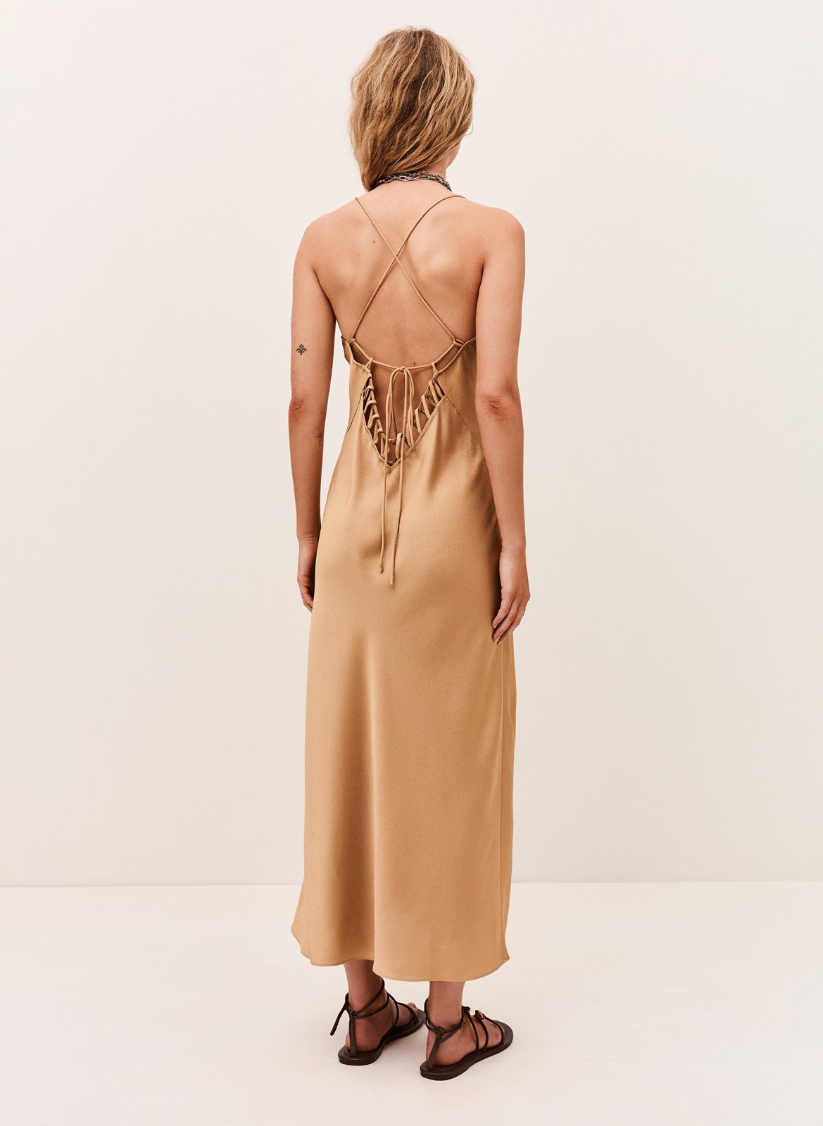 Robe midi satinée ciana BA&SH Marron