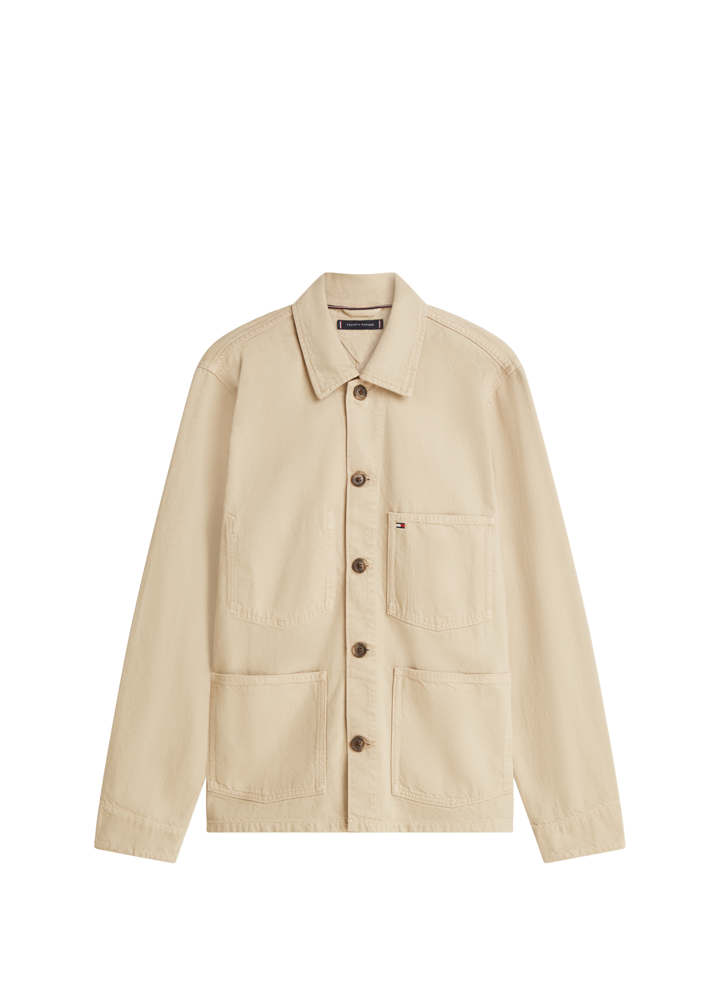Veste droite à logo en coton TOMMY HILFIGER Beige