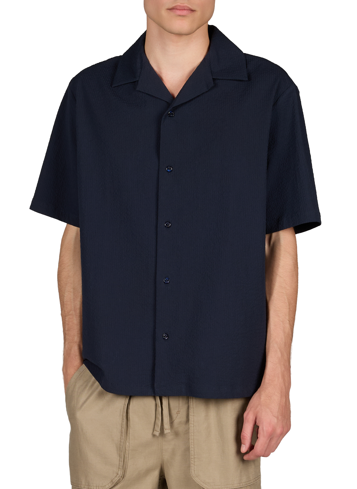 Chemise à manches courtes en coton piqué mélangé MAISON KITSUNÉ Bleu