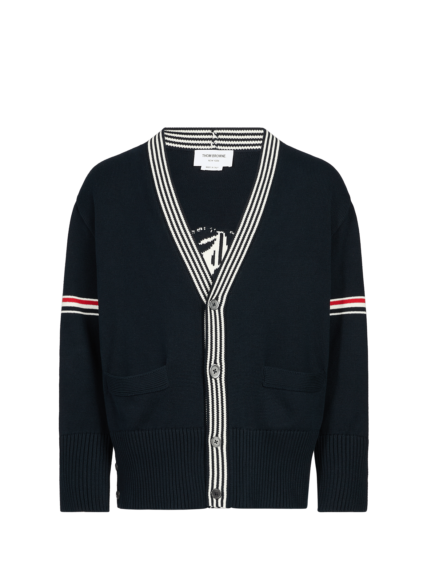 Gerader Baumwollstrick-Cardigan THOM BROWNE Blau
