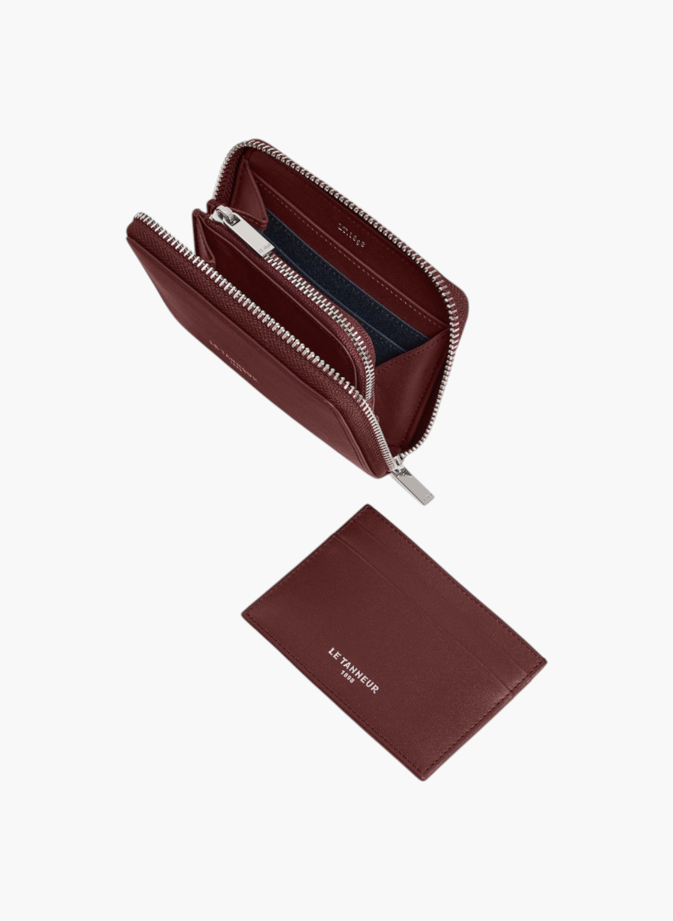Porte monnaie zippé avec porte cartes amovible albertine en cuir lisse LE TANNEUR Rouge
