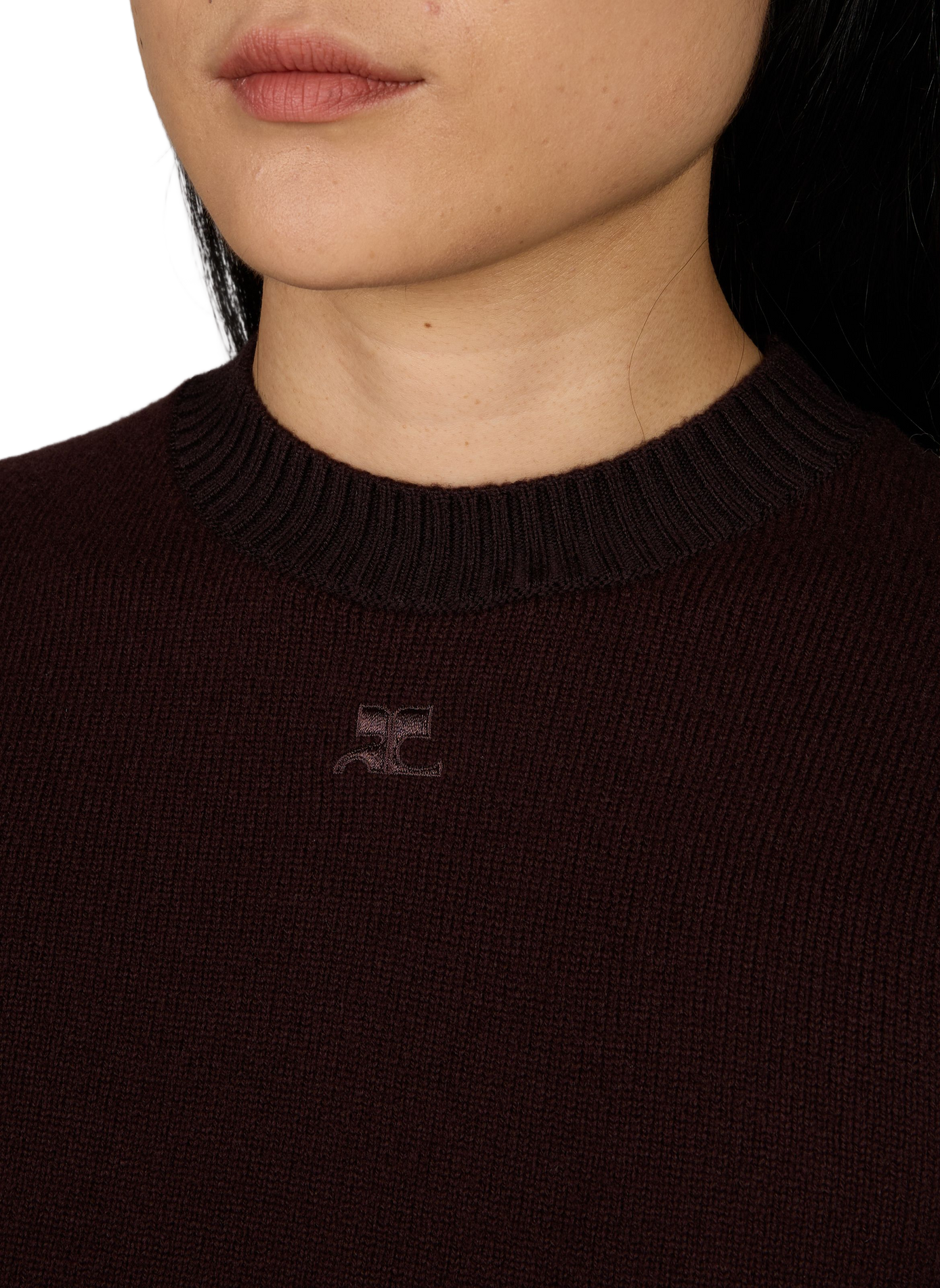 Pullover aus gerippter Wolle mit besticktem Logo COURRÈGES Rot