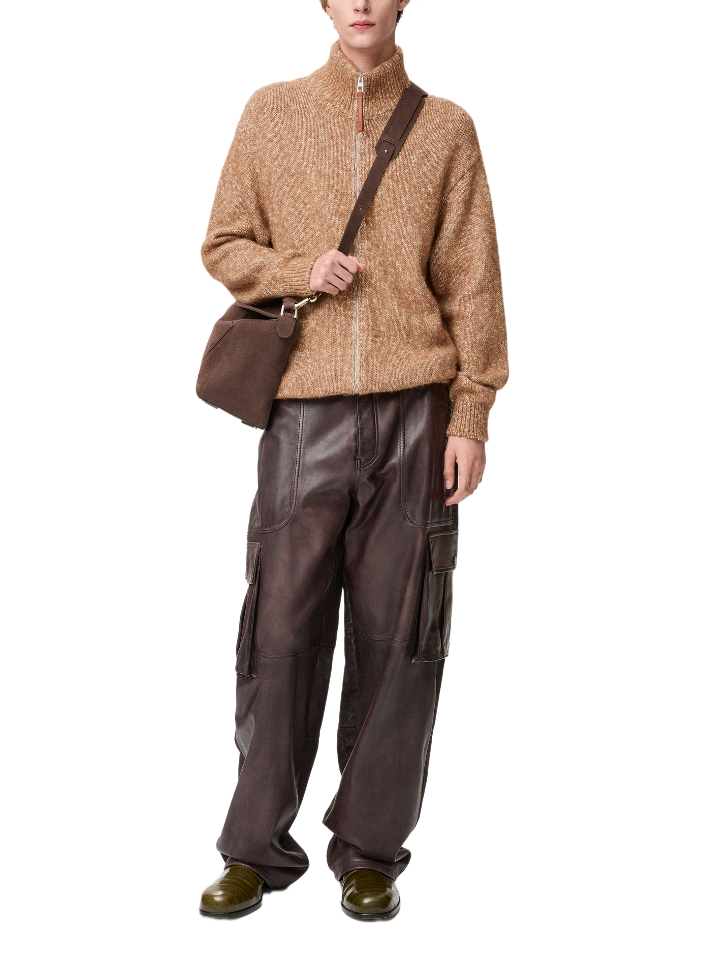 Gestreifter Cardigan aus Baumwolle, Leinen und Wolle LOEWE Beige