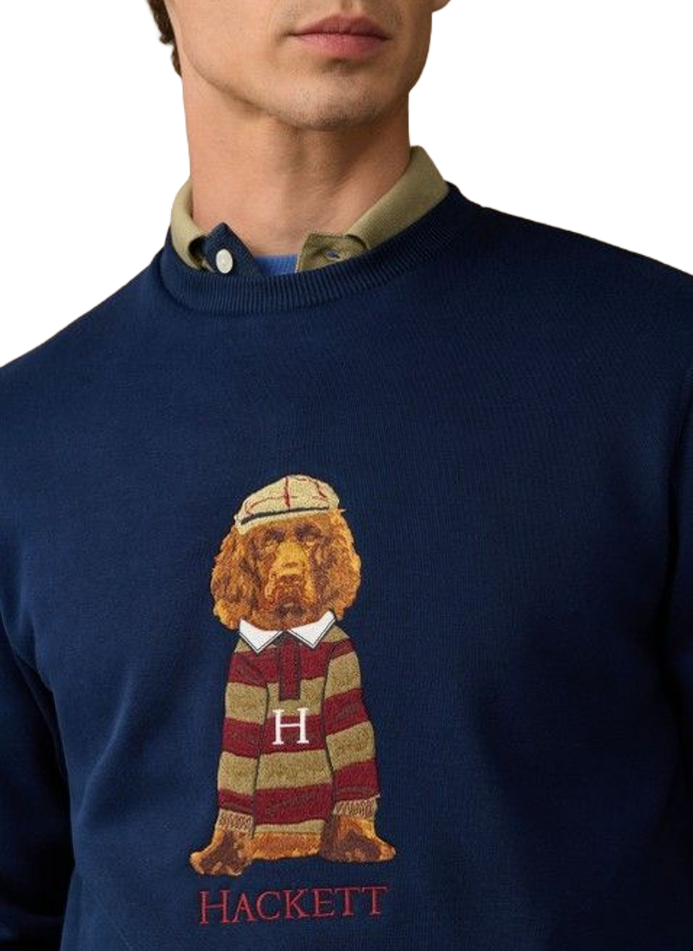 Sweat droit col rond imprimé en coton HACKETT Bleu