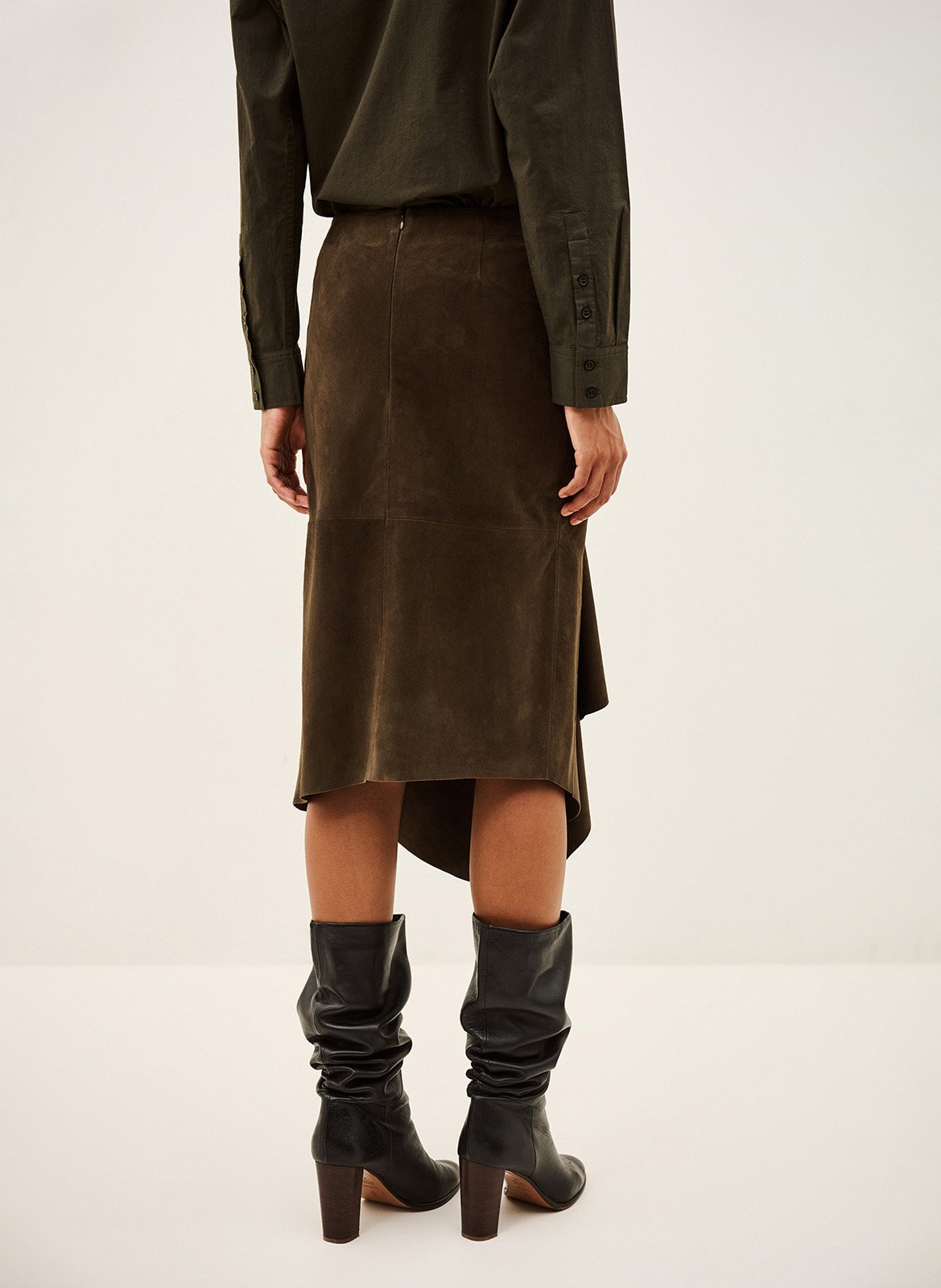 Jupe midi asymétrique en cuir naya BA&SH Marron