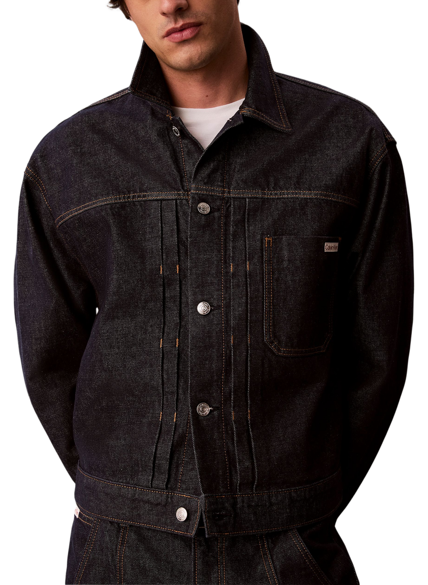 Jacke mit klassischem Baumwoll-Denim-Kragen CALVIN KLEIN Blau