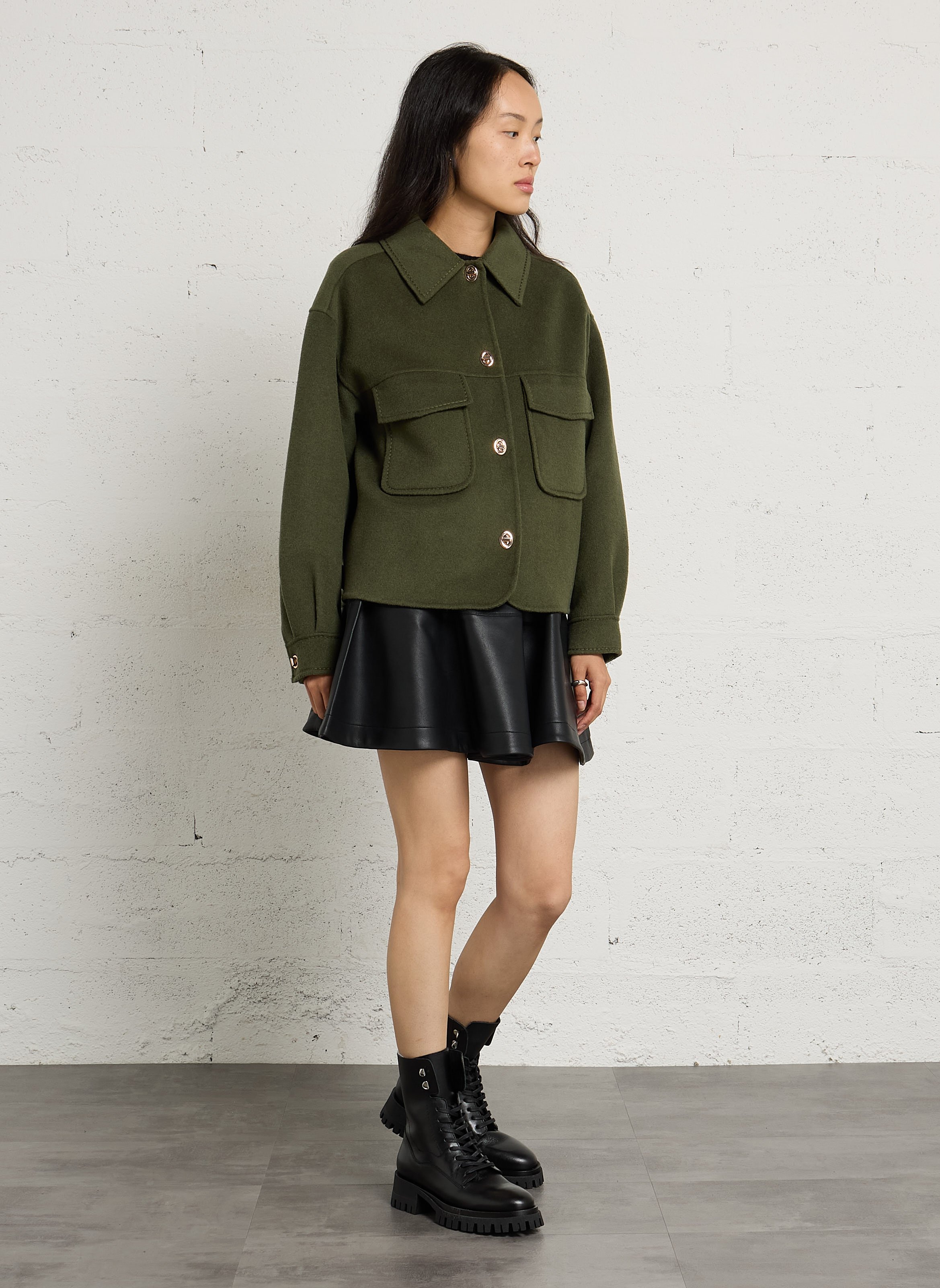 Veste droite à col classique en laine mélangée clea MAISON 123 Vert