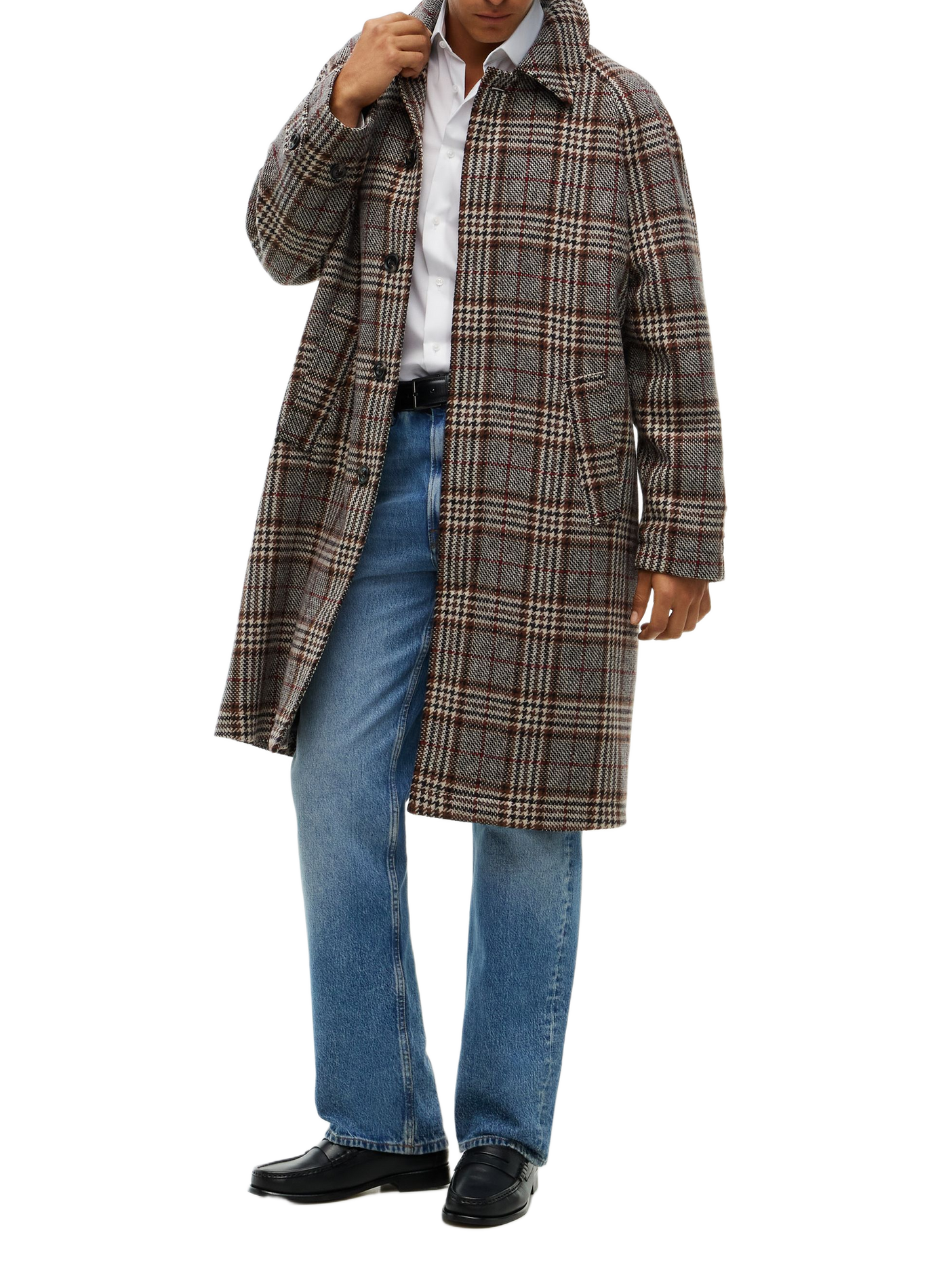 Manteau mi-long à carreaux en laine TOMMY HILFIGER Brown