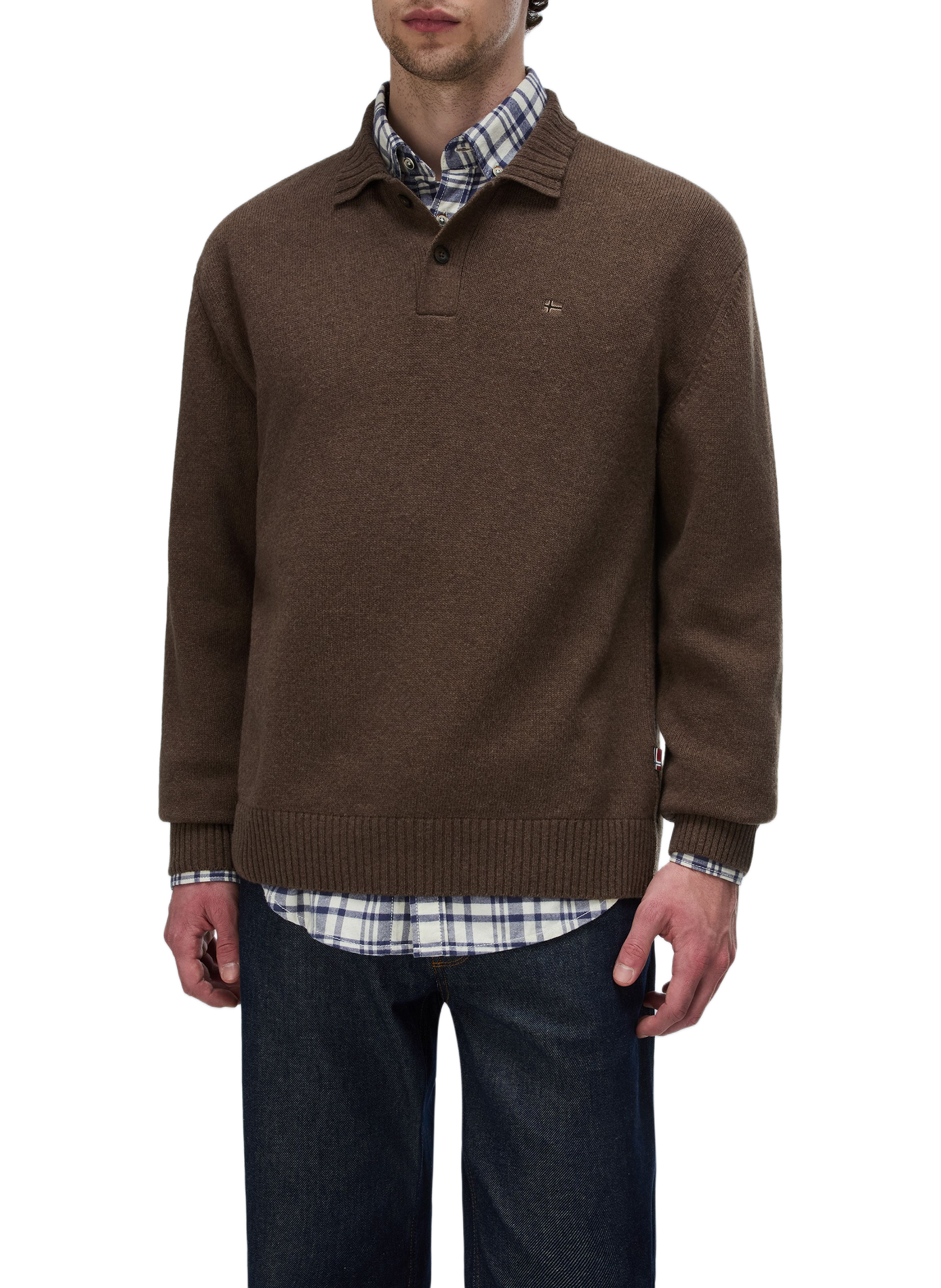 Gerader einfarbiger Langarm-Poloshirt NAPAPIJRI Braun