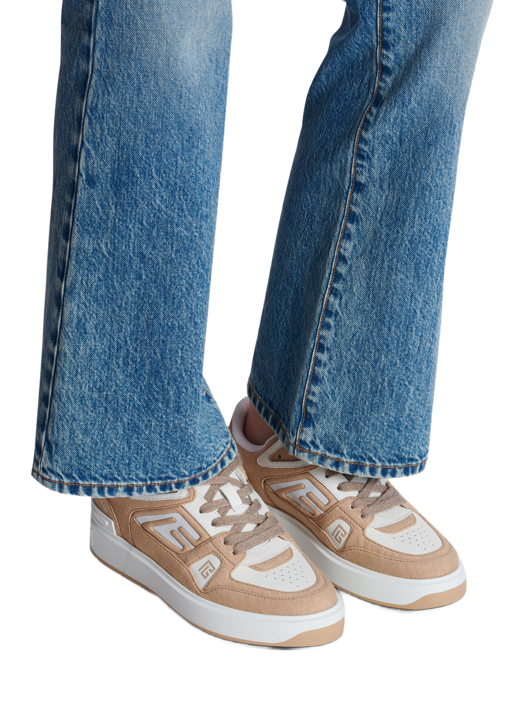 Baskets b-court skate en molleton et cuir de veau BALMAIN Beige