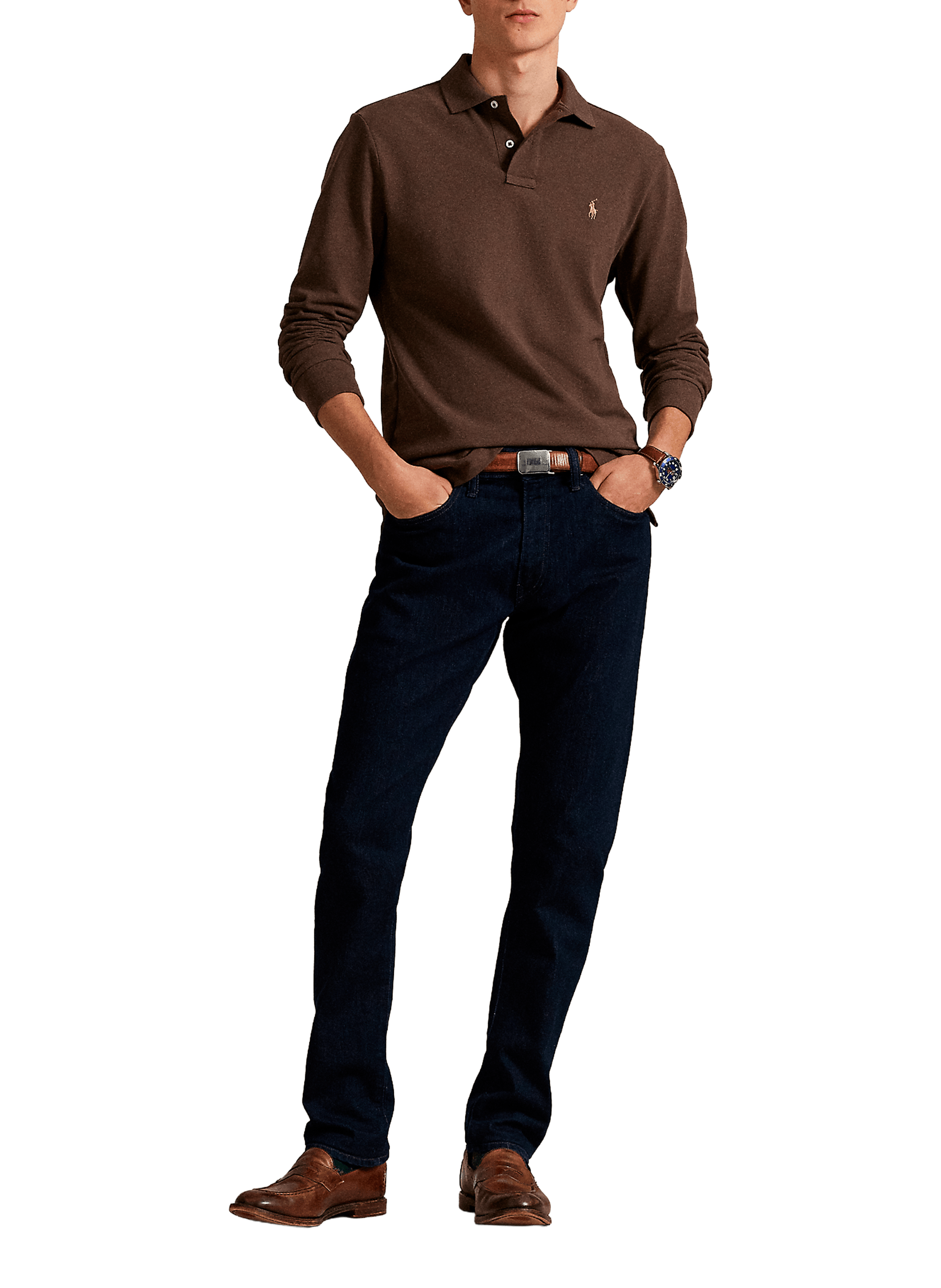 Long-sleeved cotton piqué polo shirt POLO RALPH LAUREN Beige