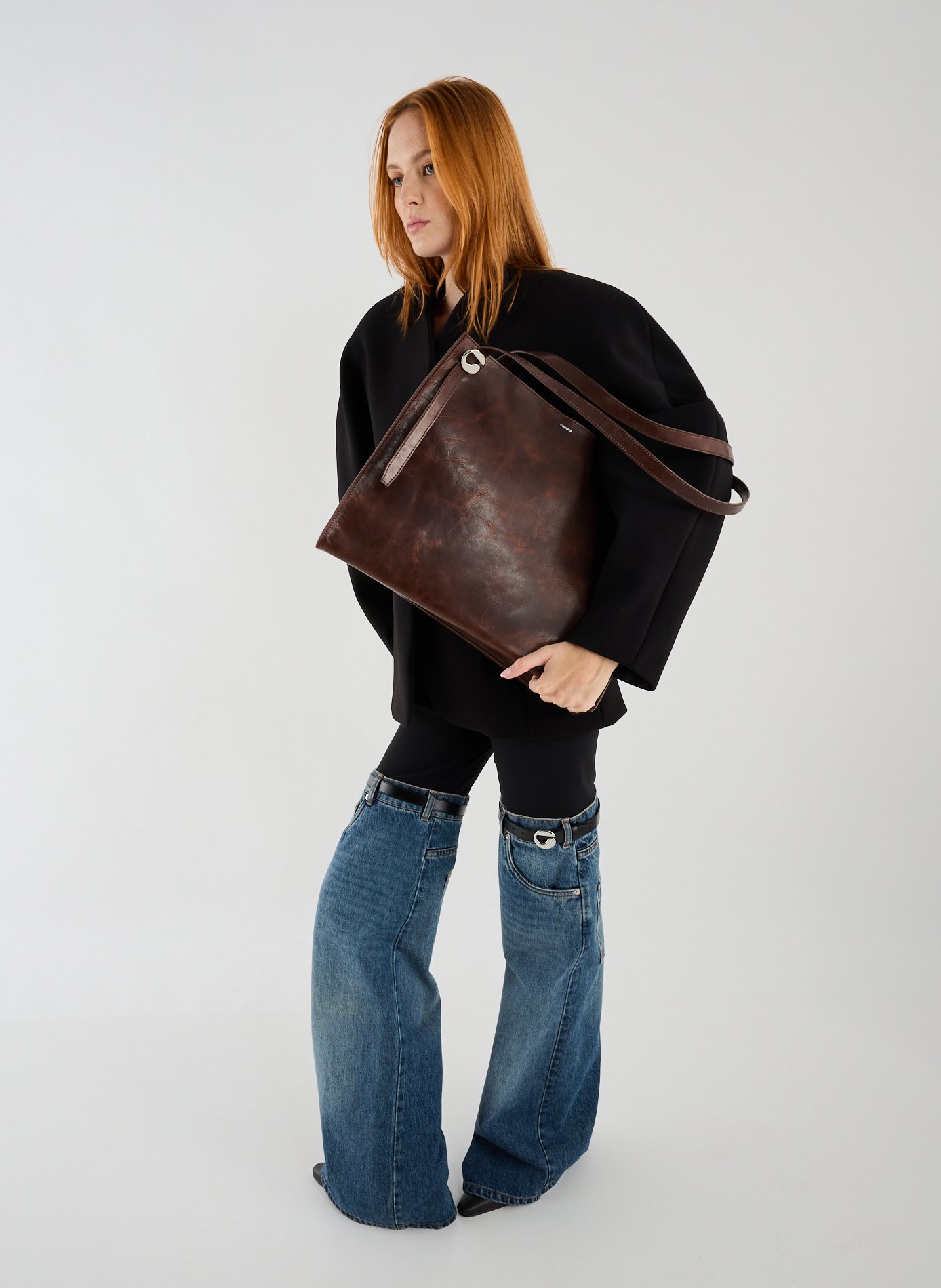 Sac cabas en cuir de vache COPERNI Marron