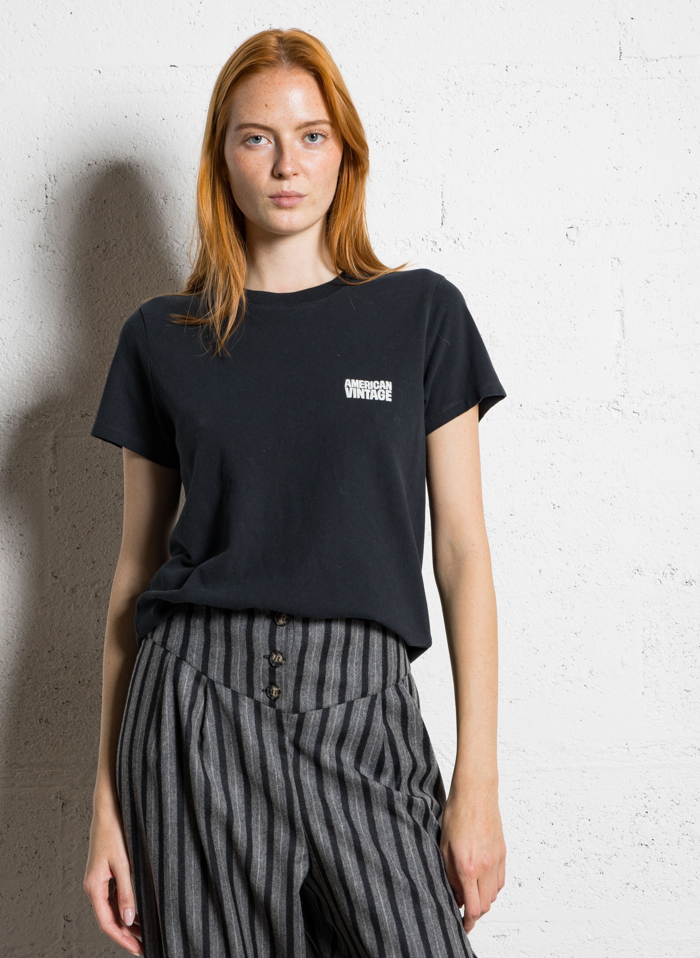 Tee-shirt droit col rond en coton Ykobow AMERICAN VINTAGE Noir