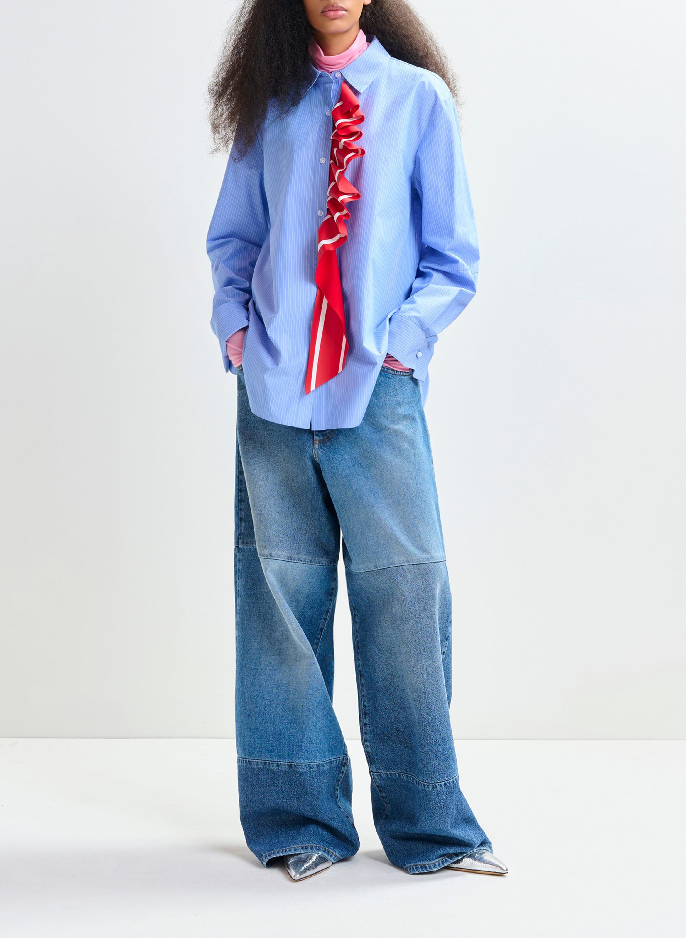 Chemise oversize col classique en coton rayé juf ESSENTIEL ANTWERP Bleu