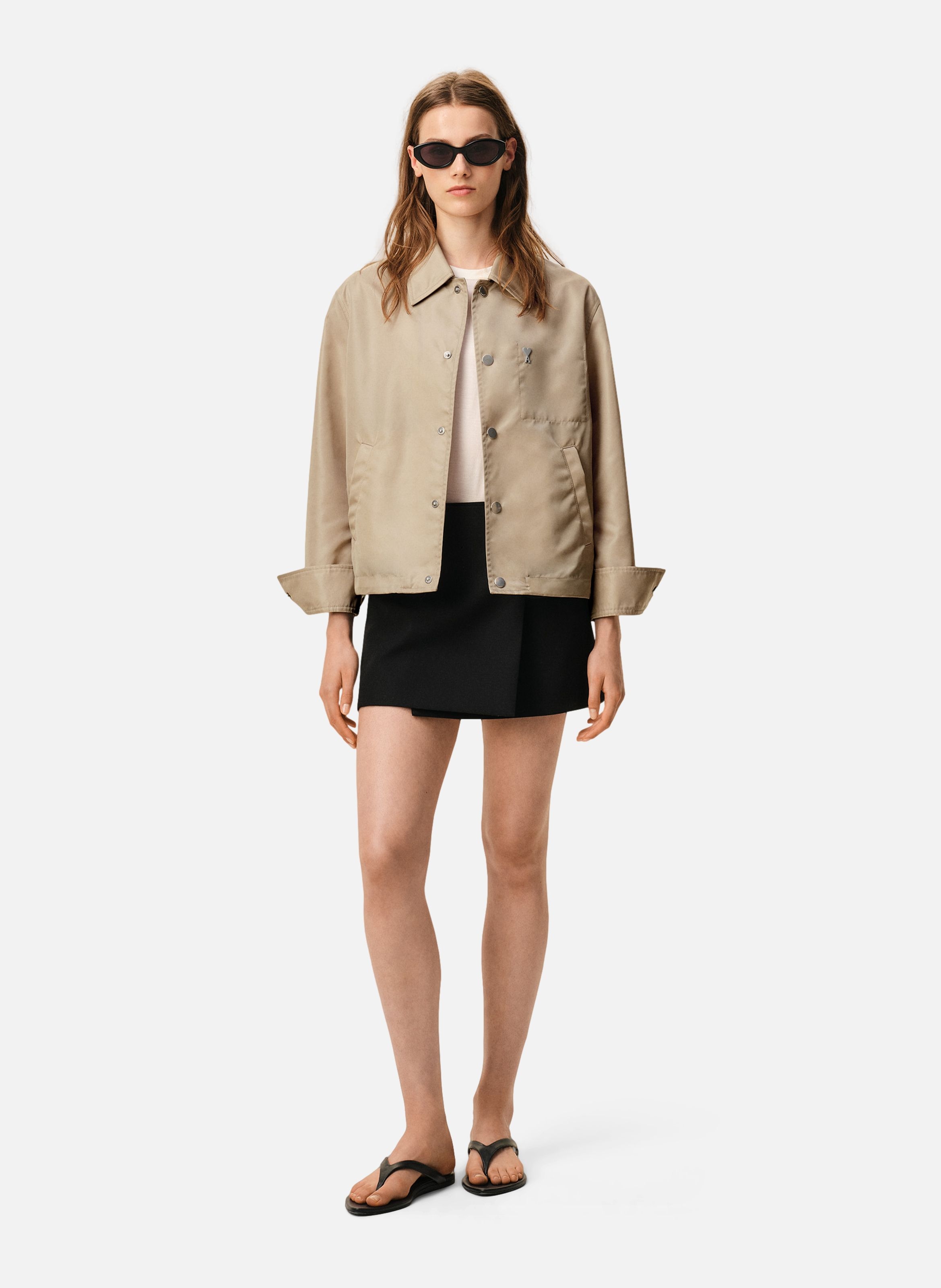Blouson boutonné rivet ami de cœur unisexe en nylon AMI PARIS Beige