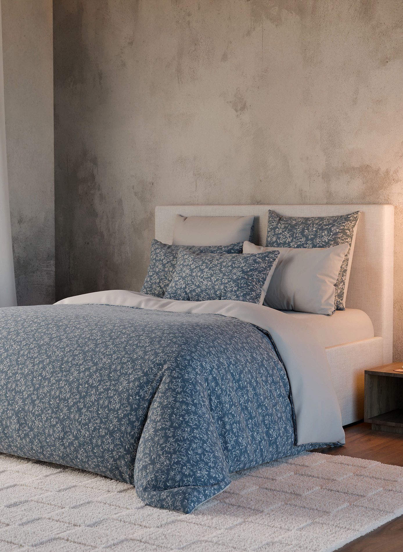 Pack housse de couette + taie(s) d'oreiller bohème ANNE DE SOLENE Bleu