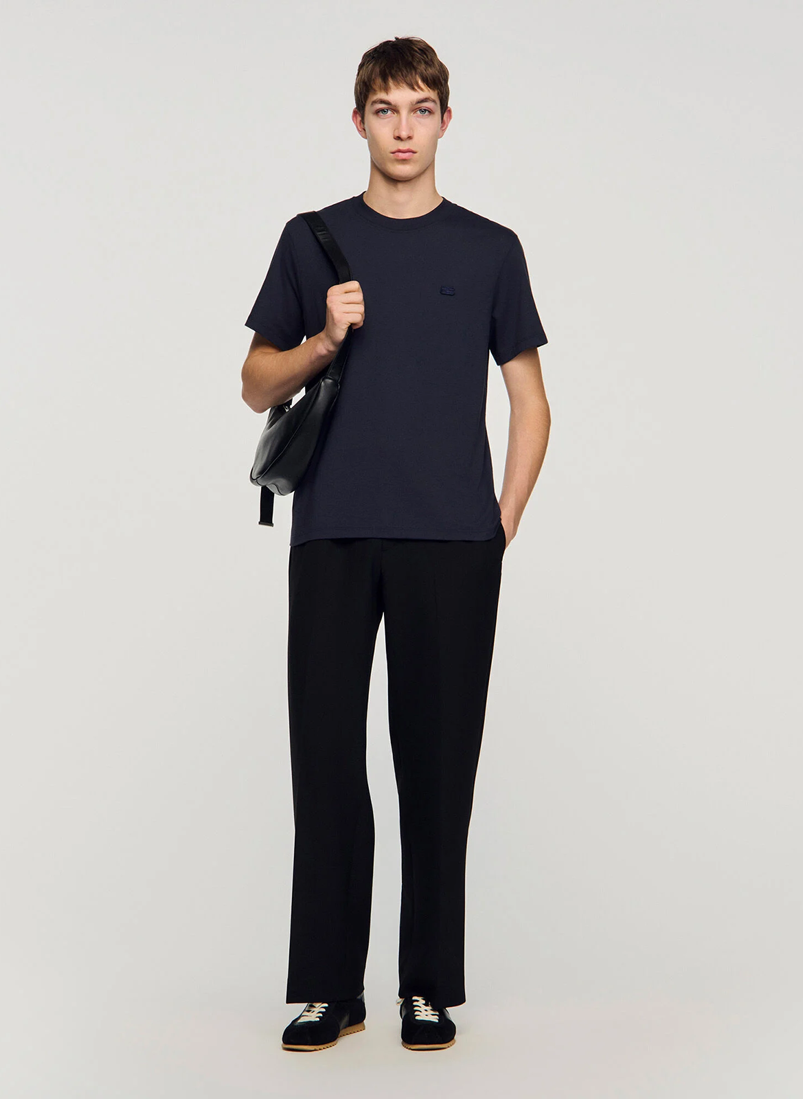 Tee-shirt droit col rond en coton SANDRO Bleu