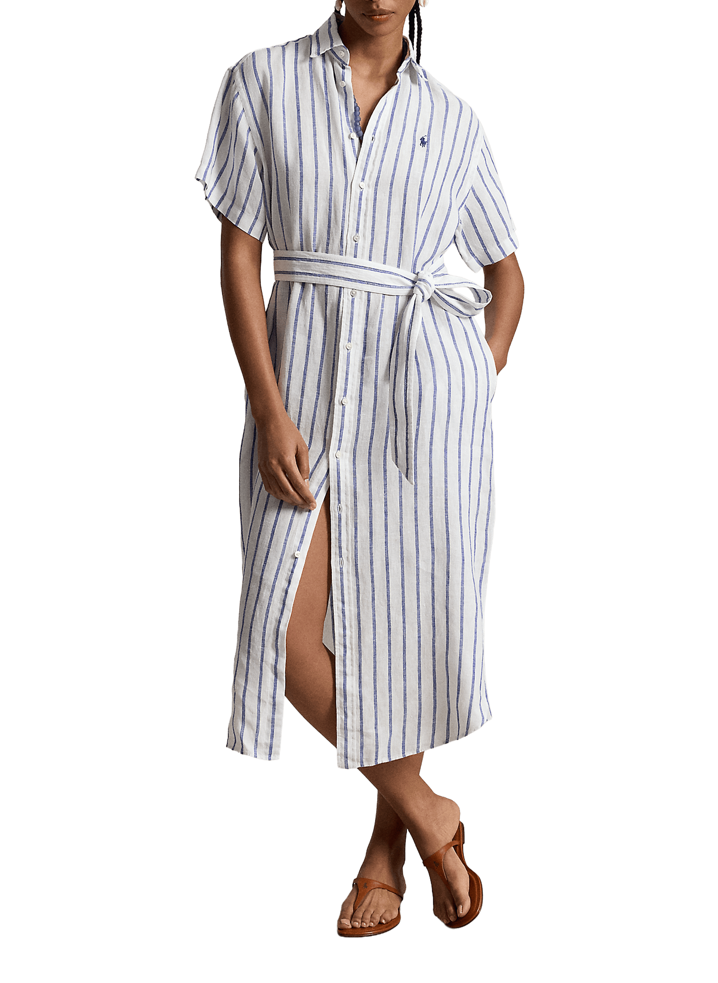 Midi linen shirt dress POLO RALPH LAUREN Blue