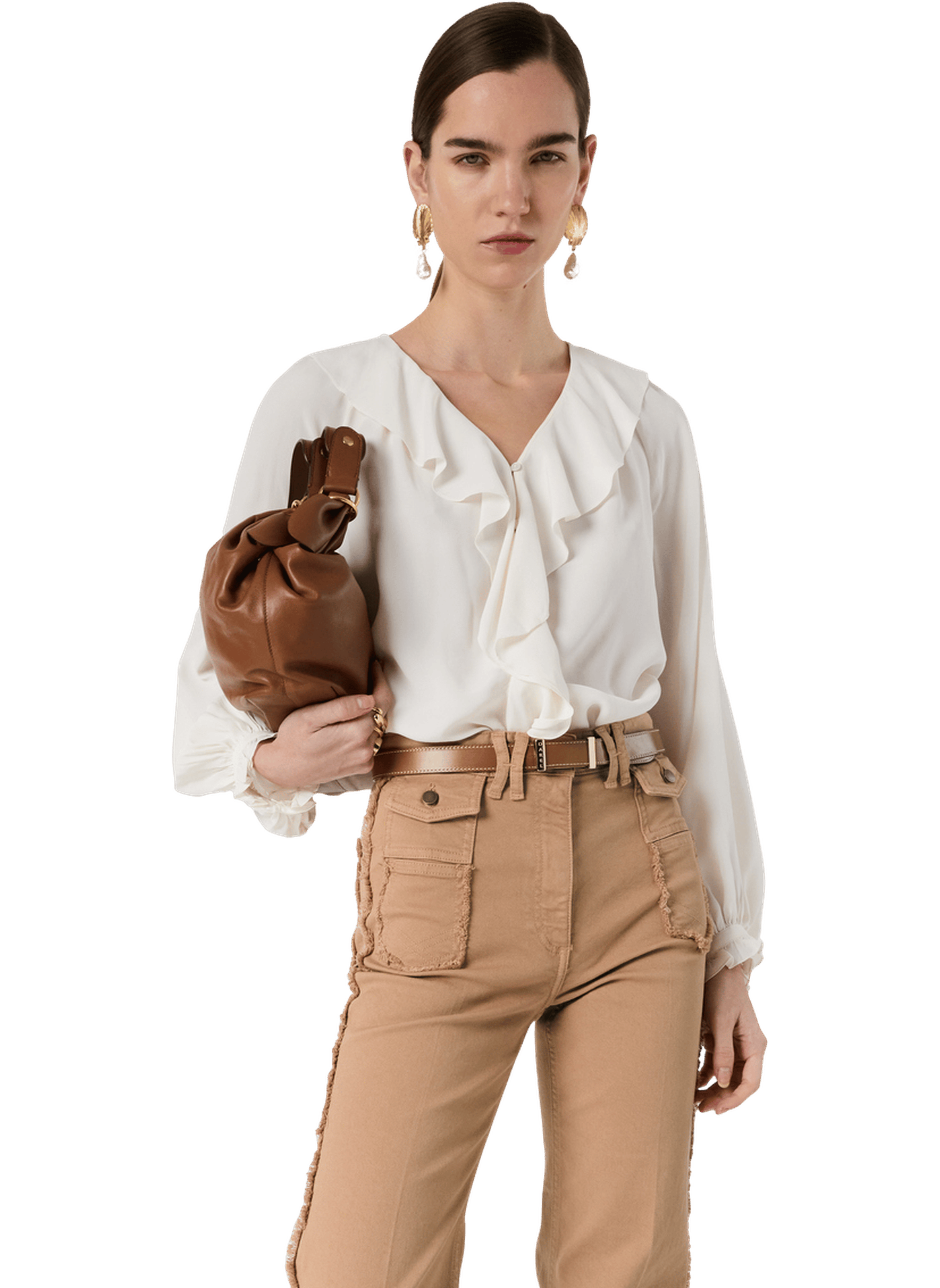 Chemise en crêpe à volants - CISANA GERARD DAREL Beige
