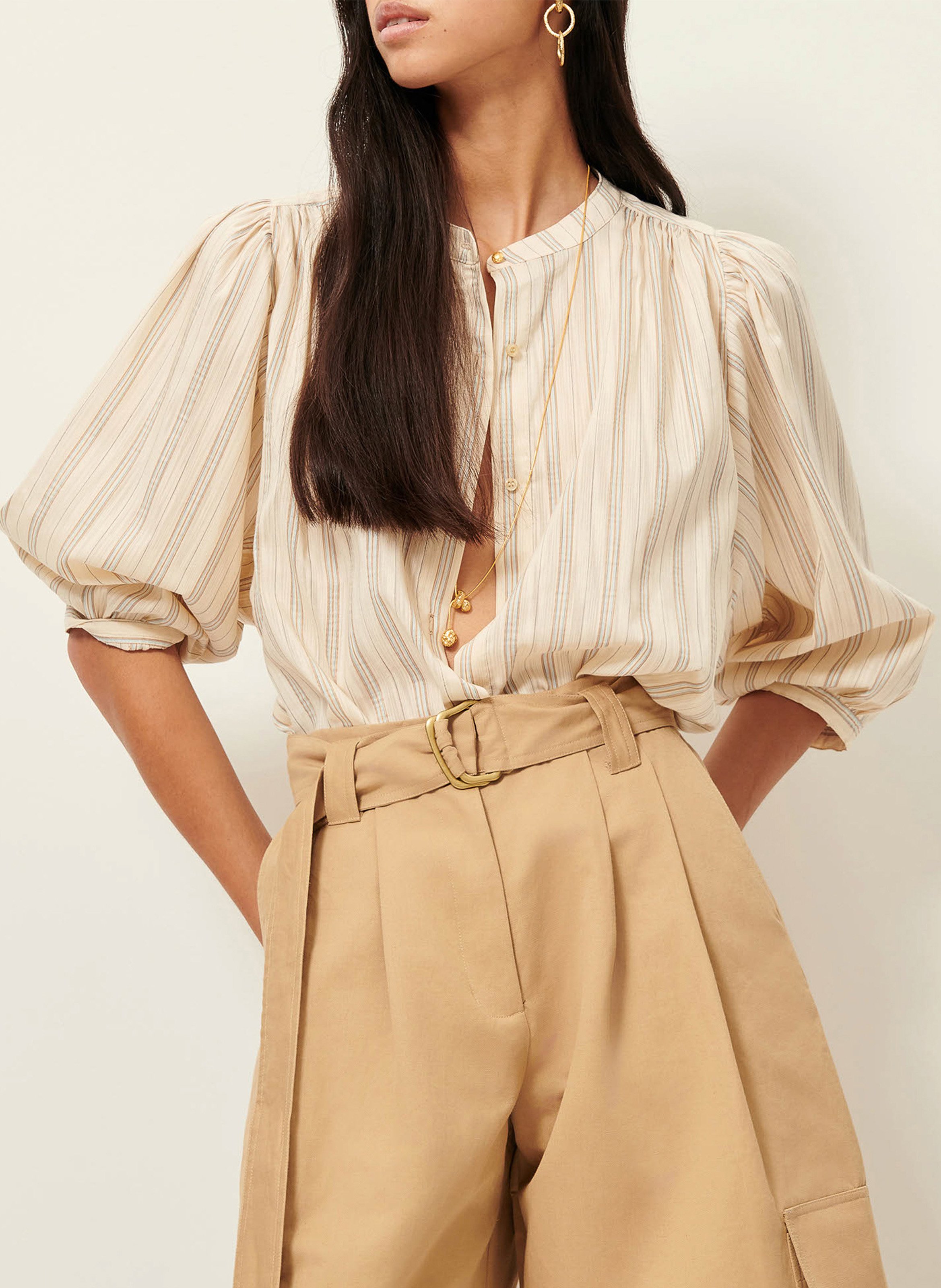 Chemise ample col mao en coton bio a view SESSUN Multicolore