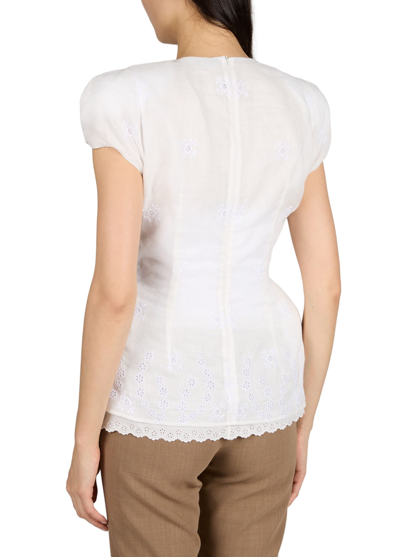 Blouse dentelle rembourrée en coton et lin mélangés MAGDA BUTRYM Blanc