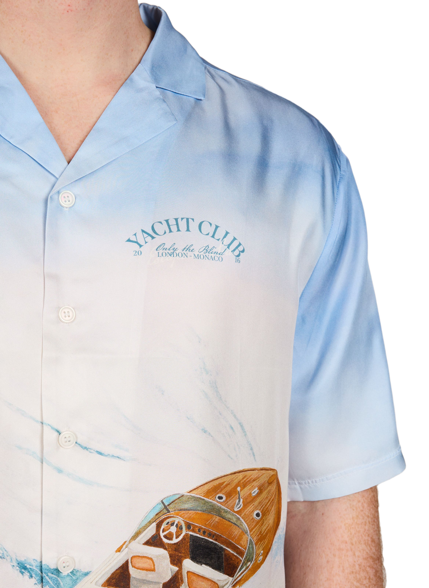 Printed Sea Wave short-sleeve silk shirt ONLY THE BLIND Blue