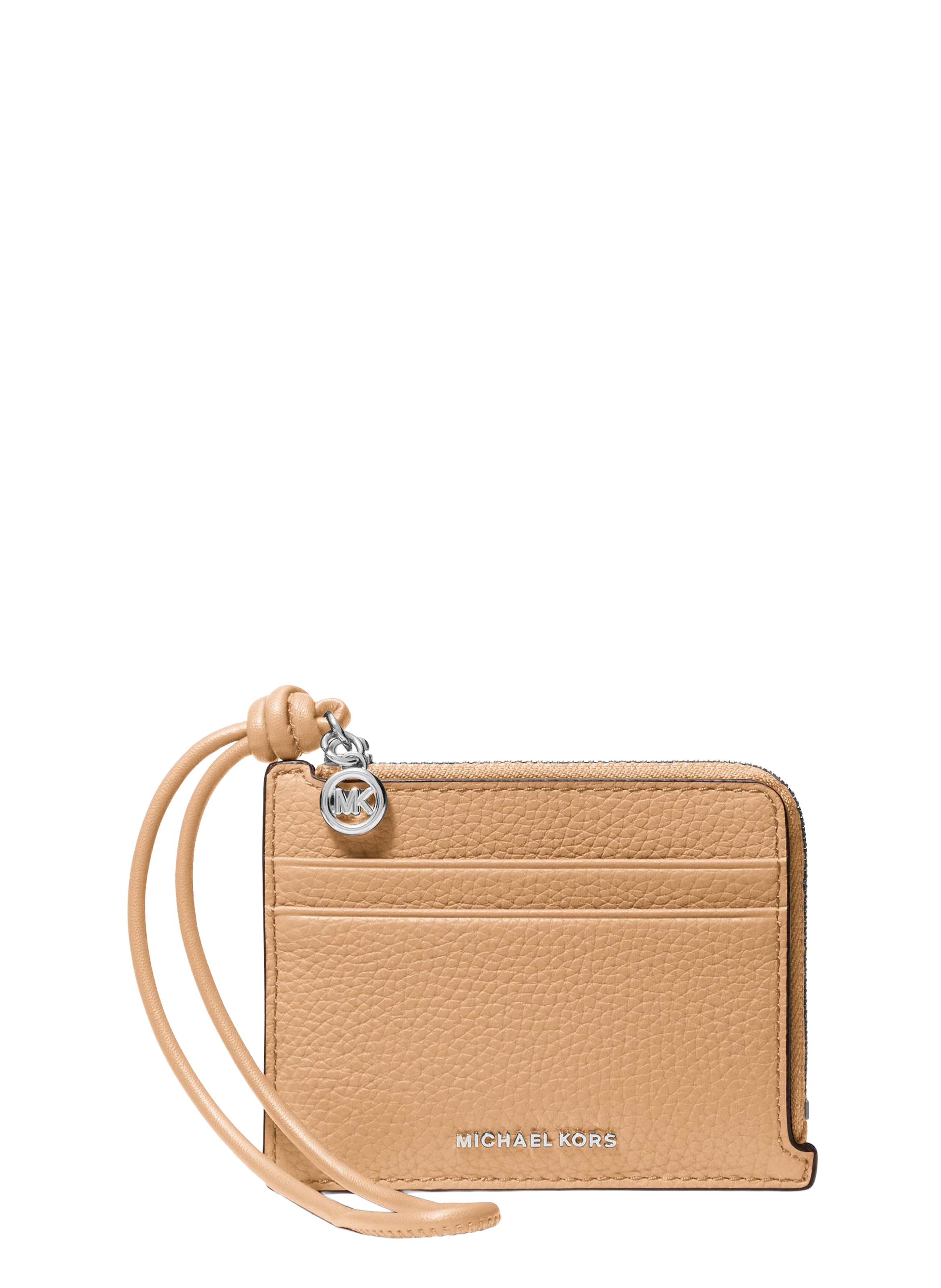 Small Jet Set grained leather card holder with wrist strap MICHAEL KORS Brown