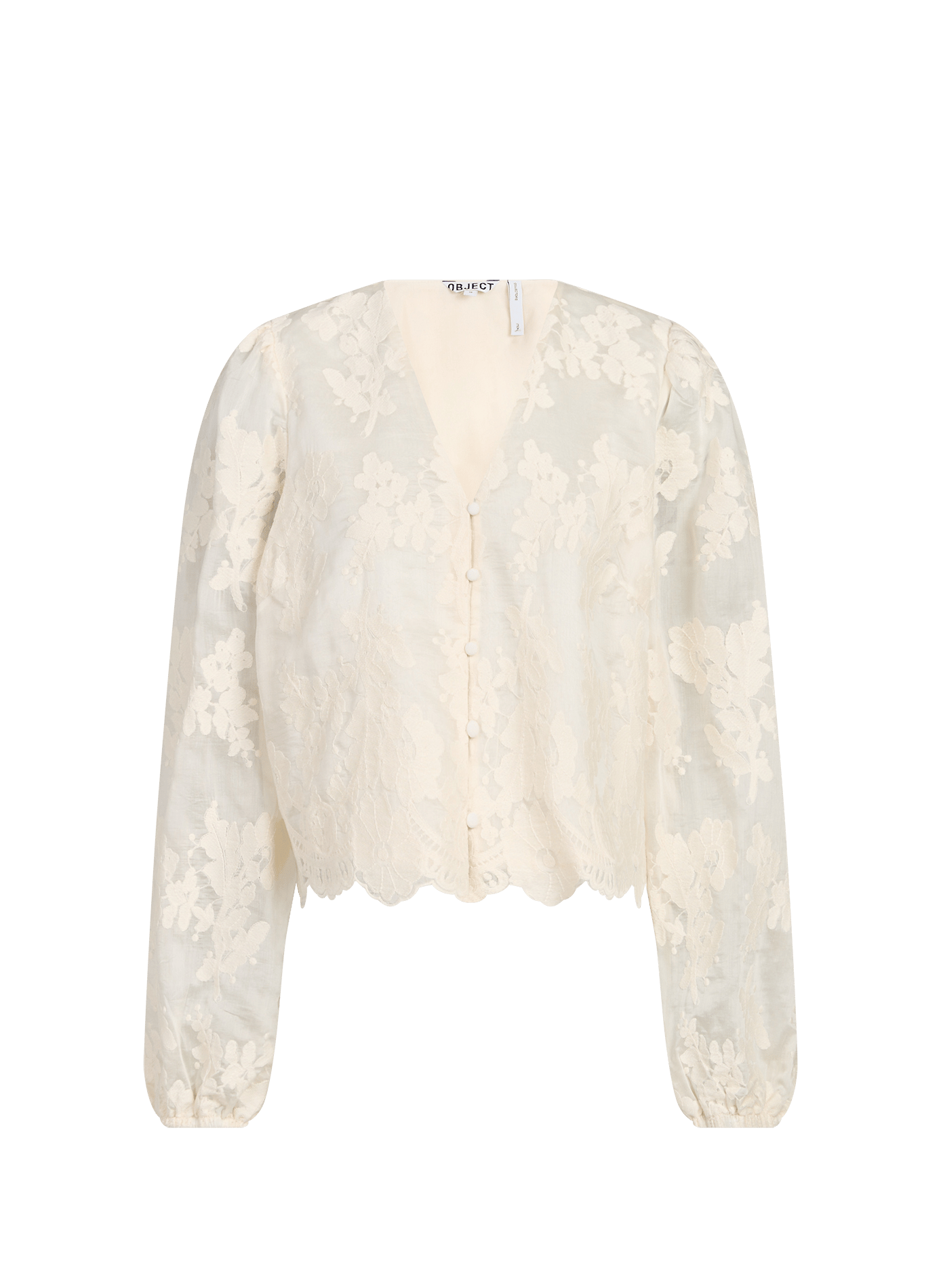 Blouse brodée à col V en coton OBJECT Blanc
