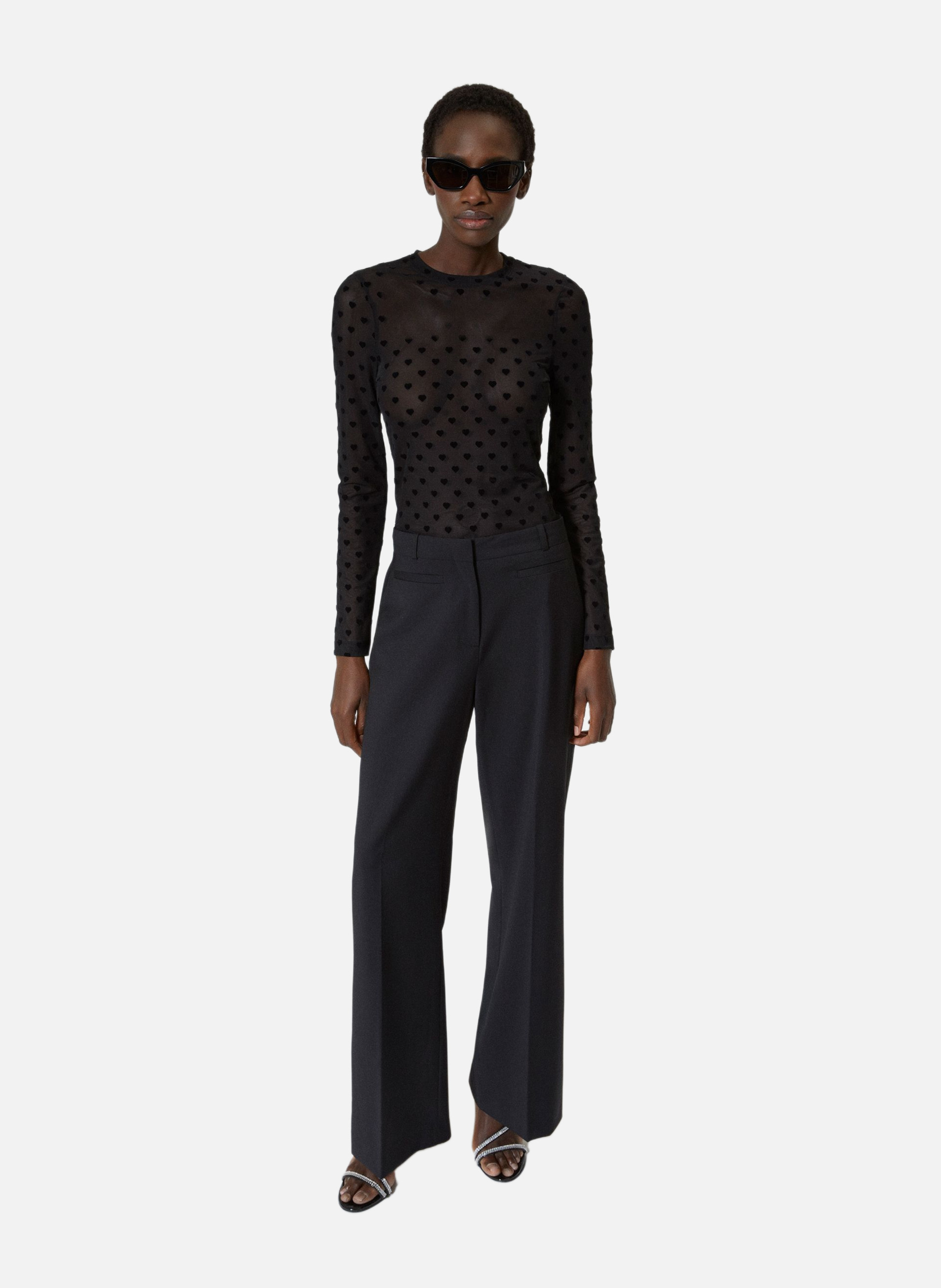 T-shirt manches longues en mesh floqué cœurs THE KOOPLES Noir